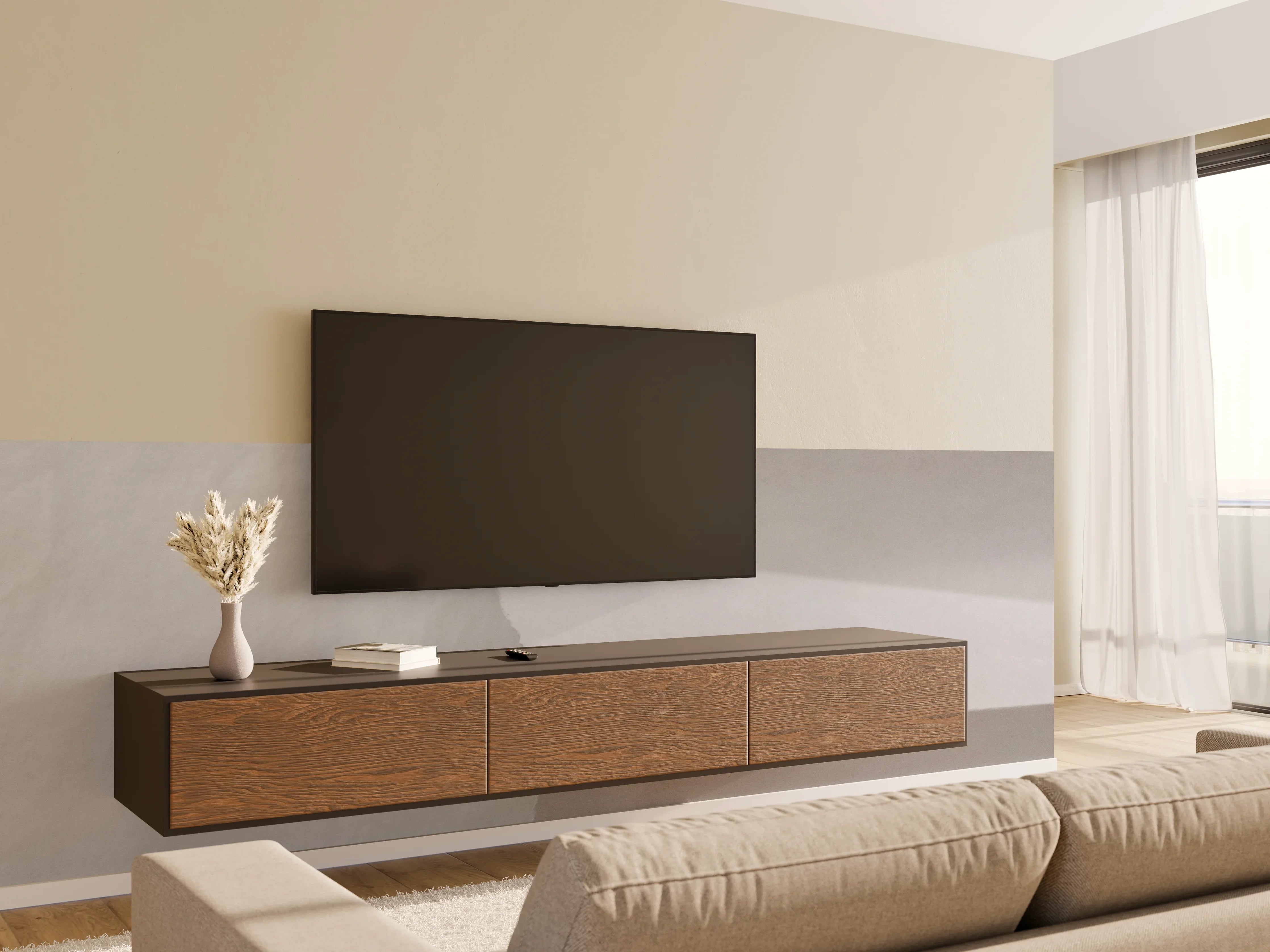 Wandverkleidung Wohnzimmer - Minimalistisches weißes Wanddesign