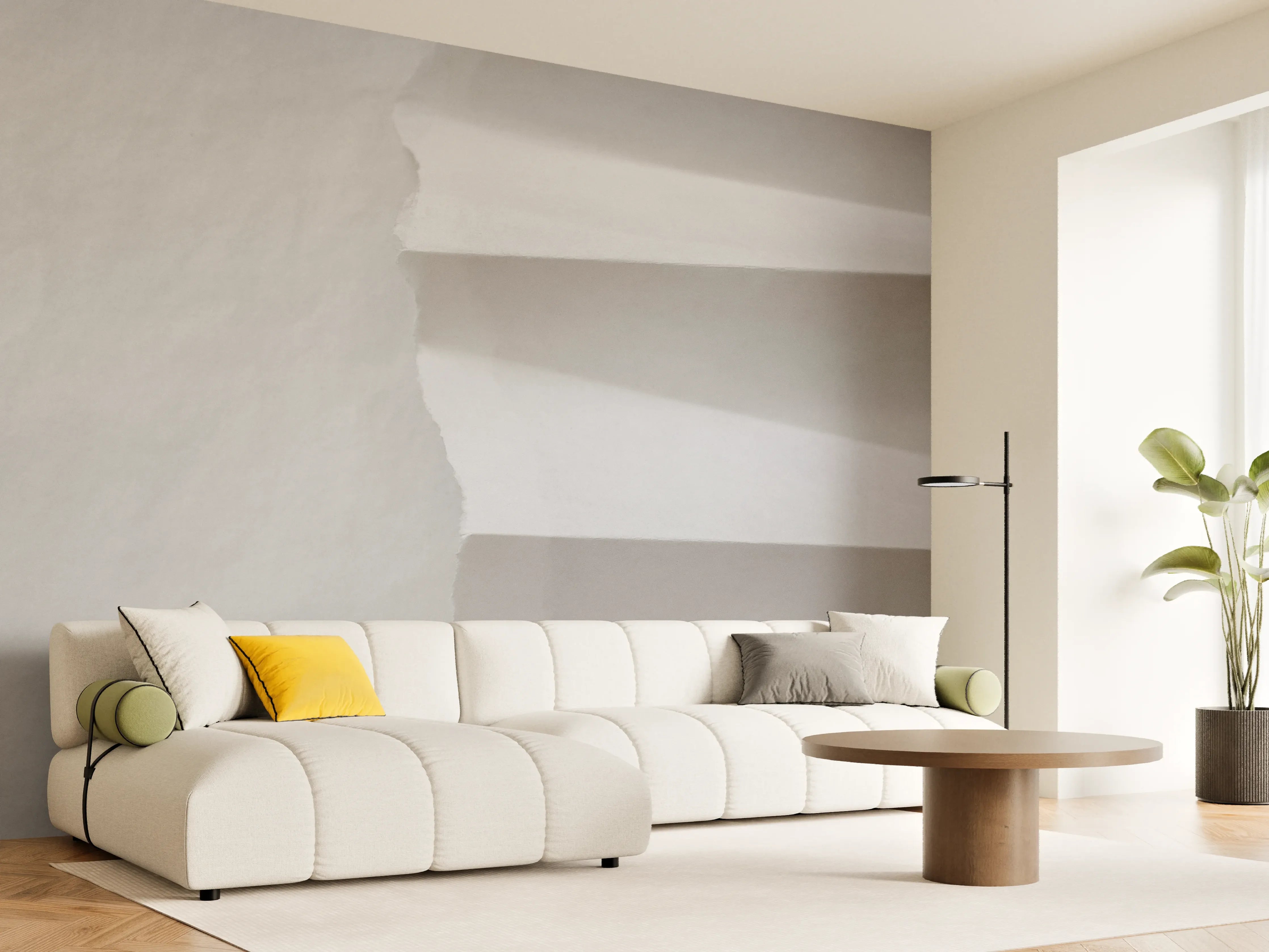 Wandverkleidung Wohnzimmer - Minimalistisches weißes Wanddesign