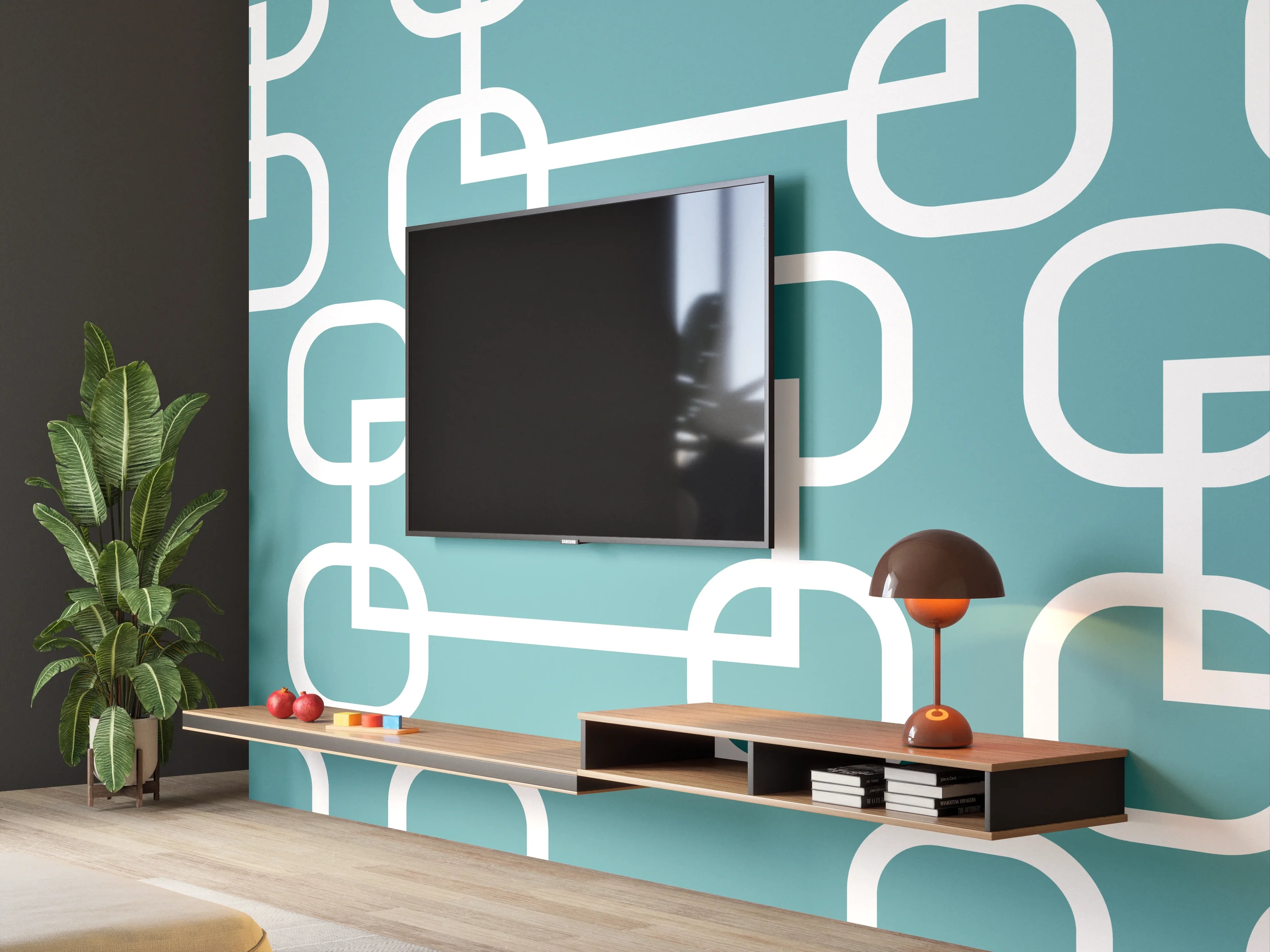Wandverkleidung Wohnzimmer - Mintfarbene Kreise Netz-Muster