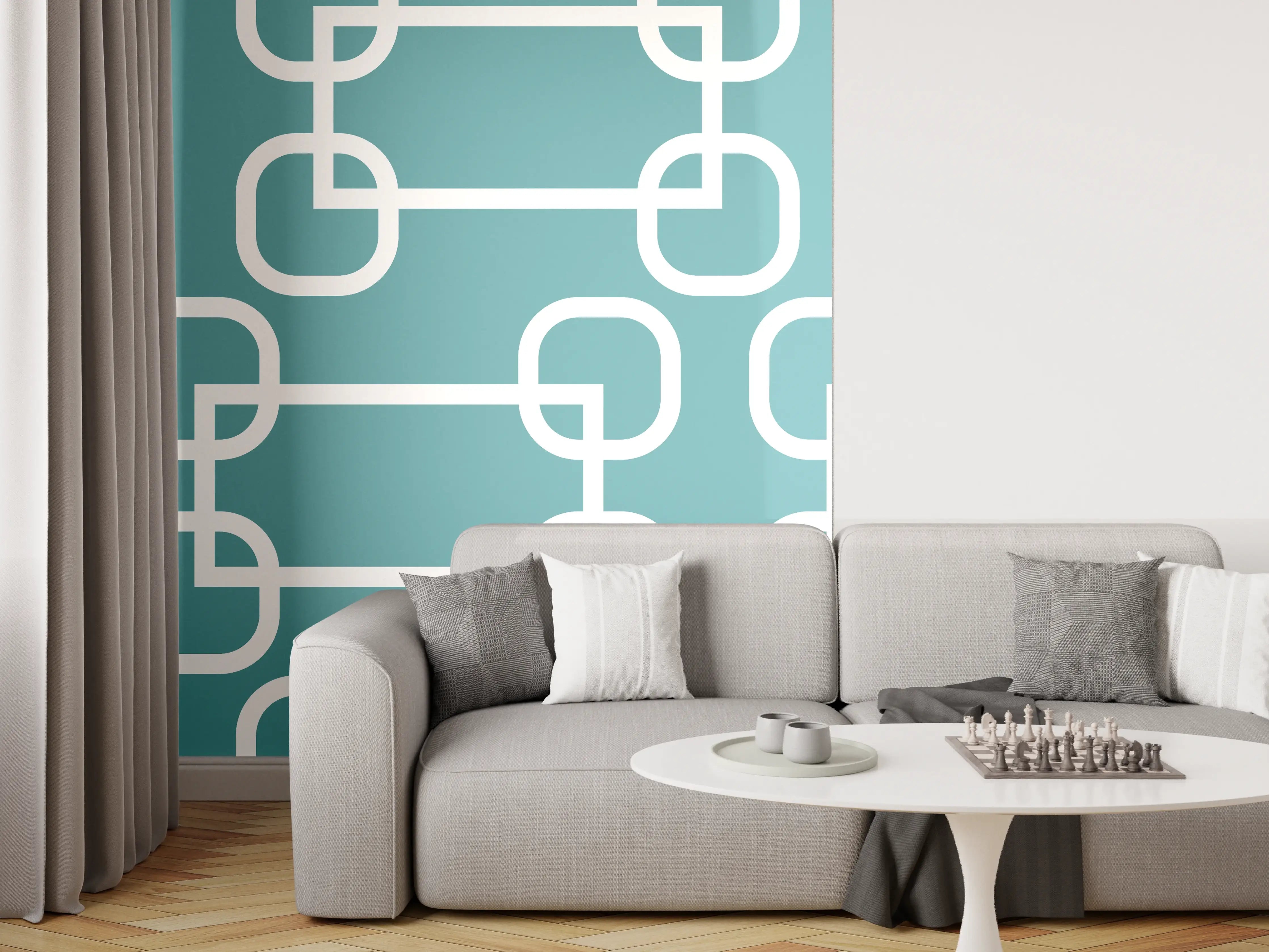 Wandverkleidung Wohnzimmer - Mintfarbene Kreise Netz-Muster