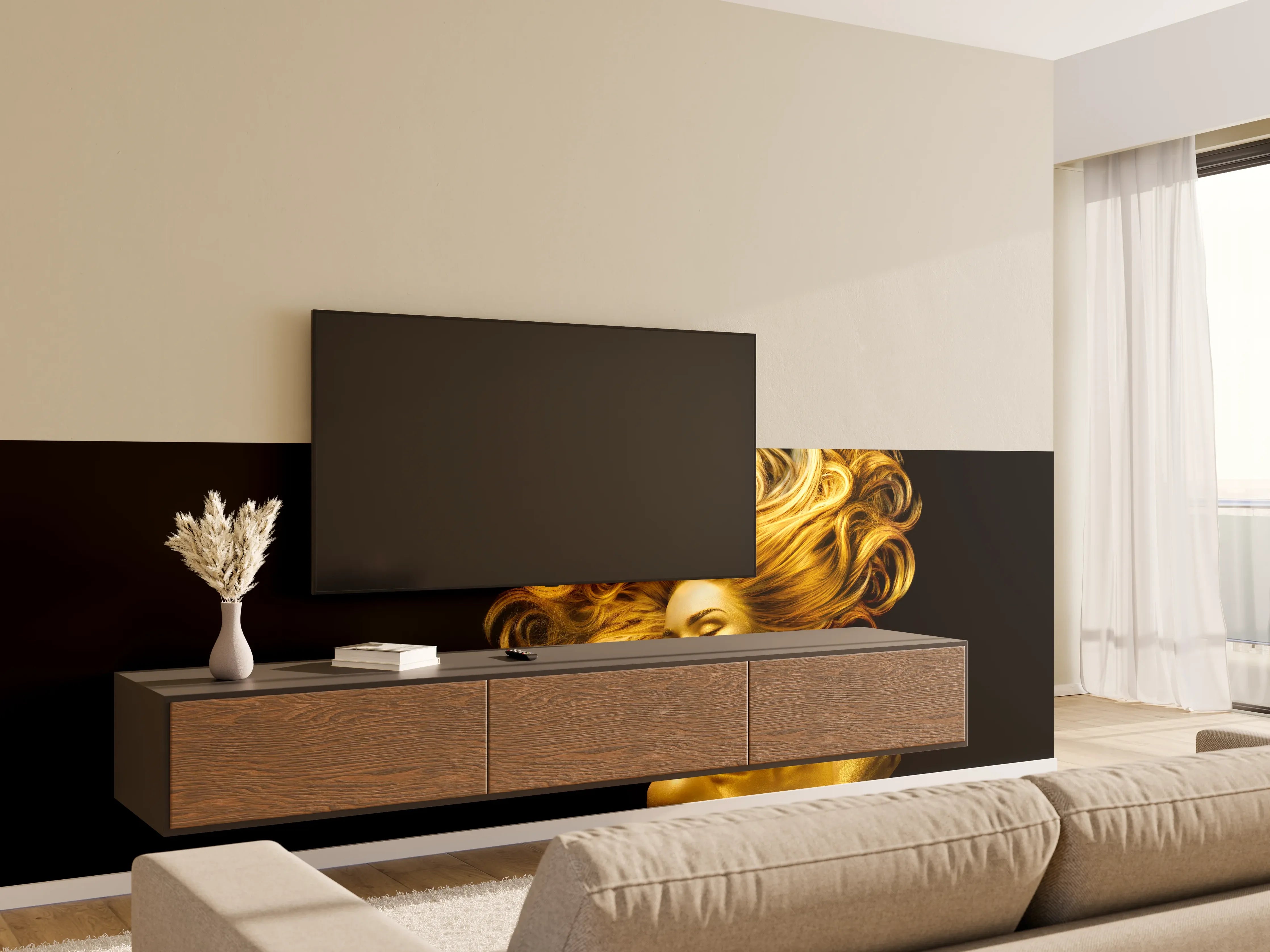 Wandverkleidung Wohnzimmer - Model in Gold