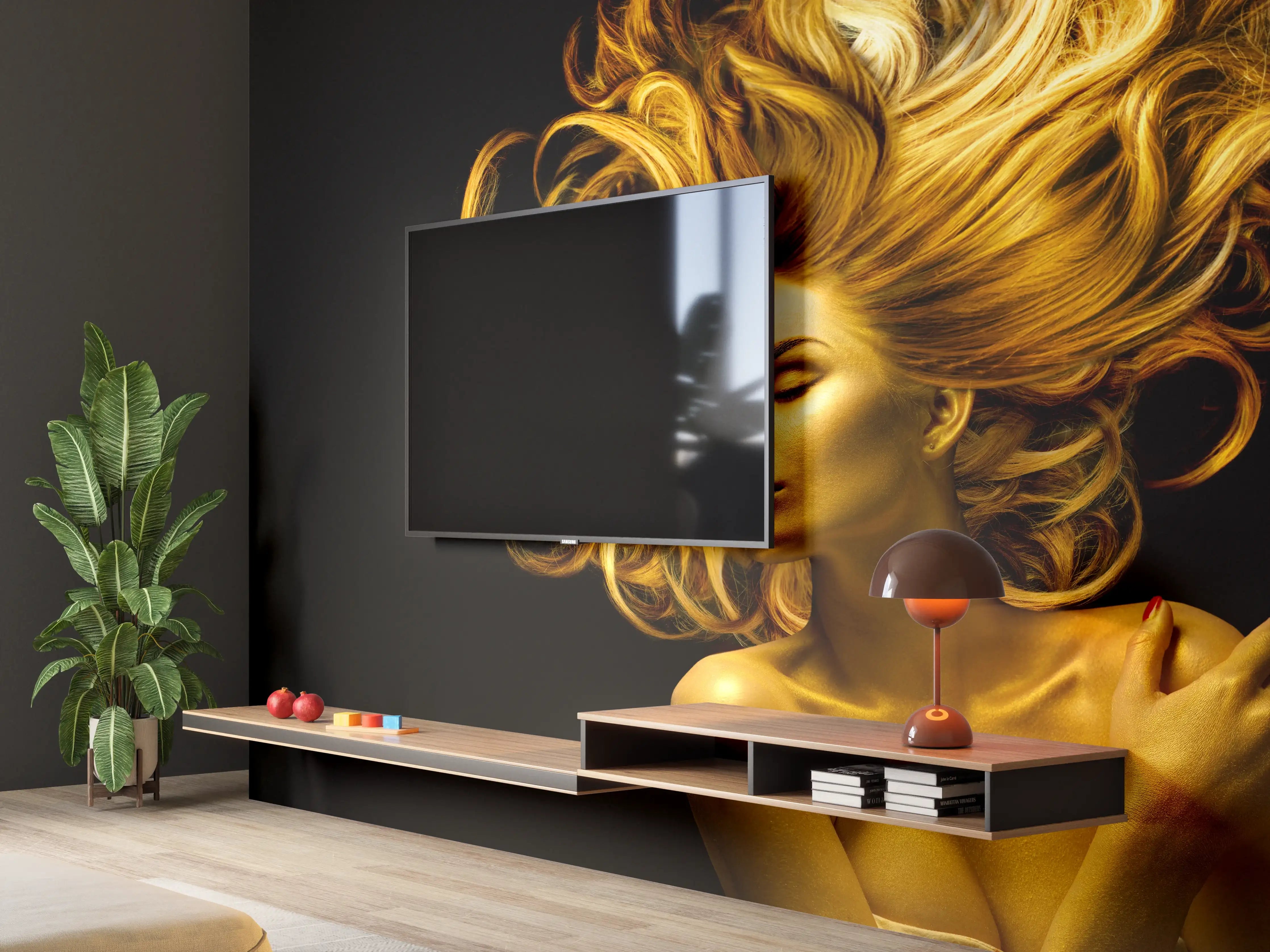 Wandverkleidung Wohnzimmer - Model in Gold