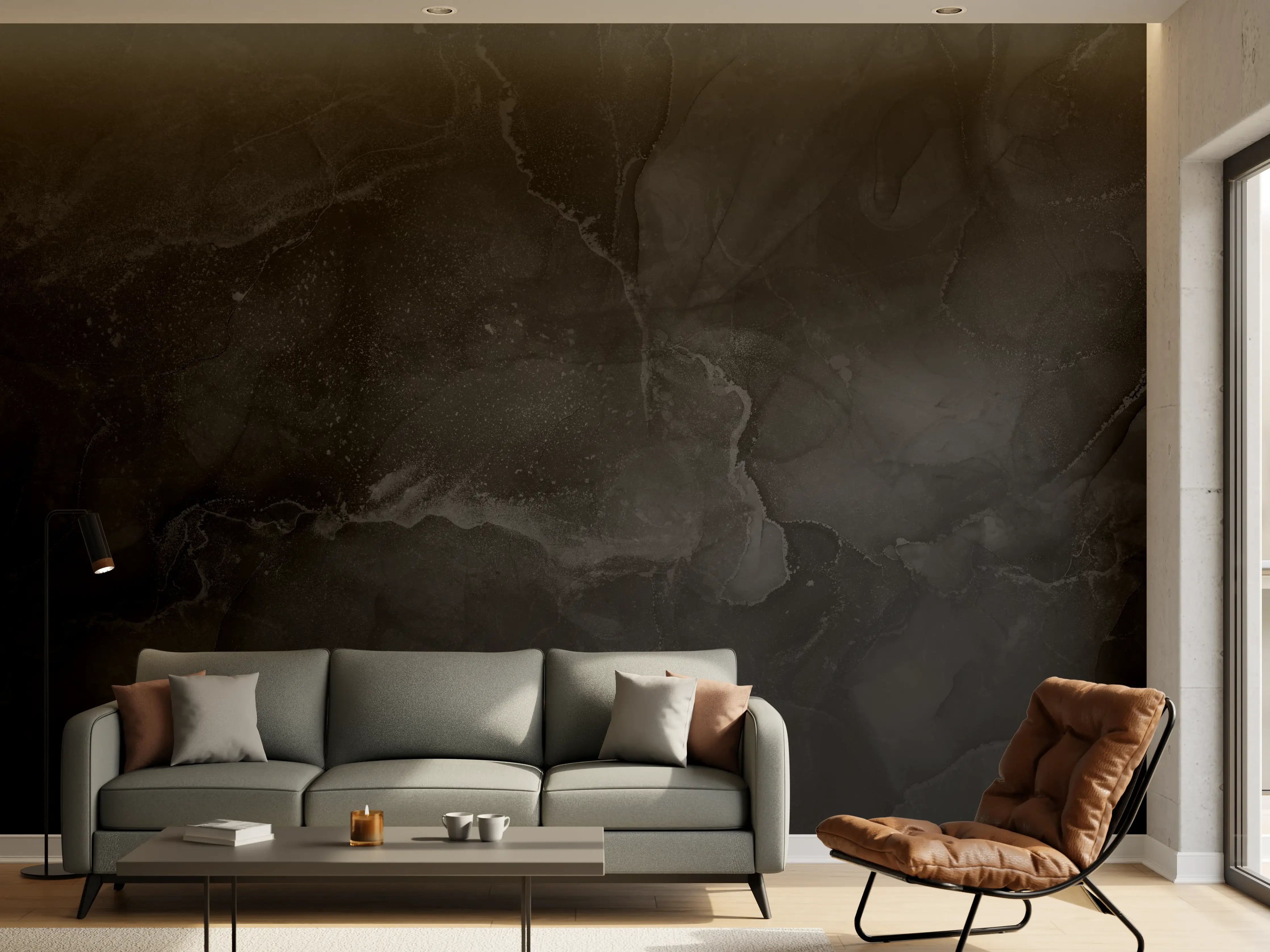 Wandverkleidung Wohnzimmer - Modern grau-schwarzer Marmor