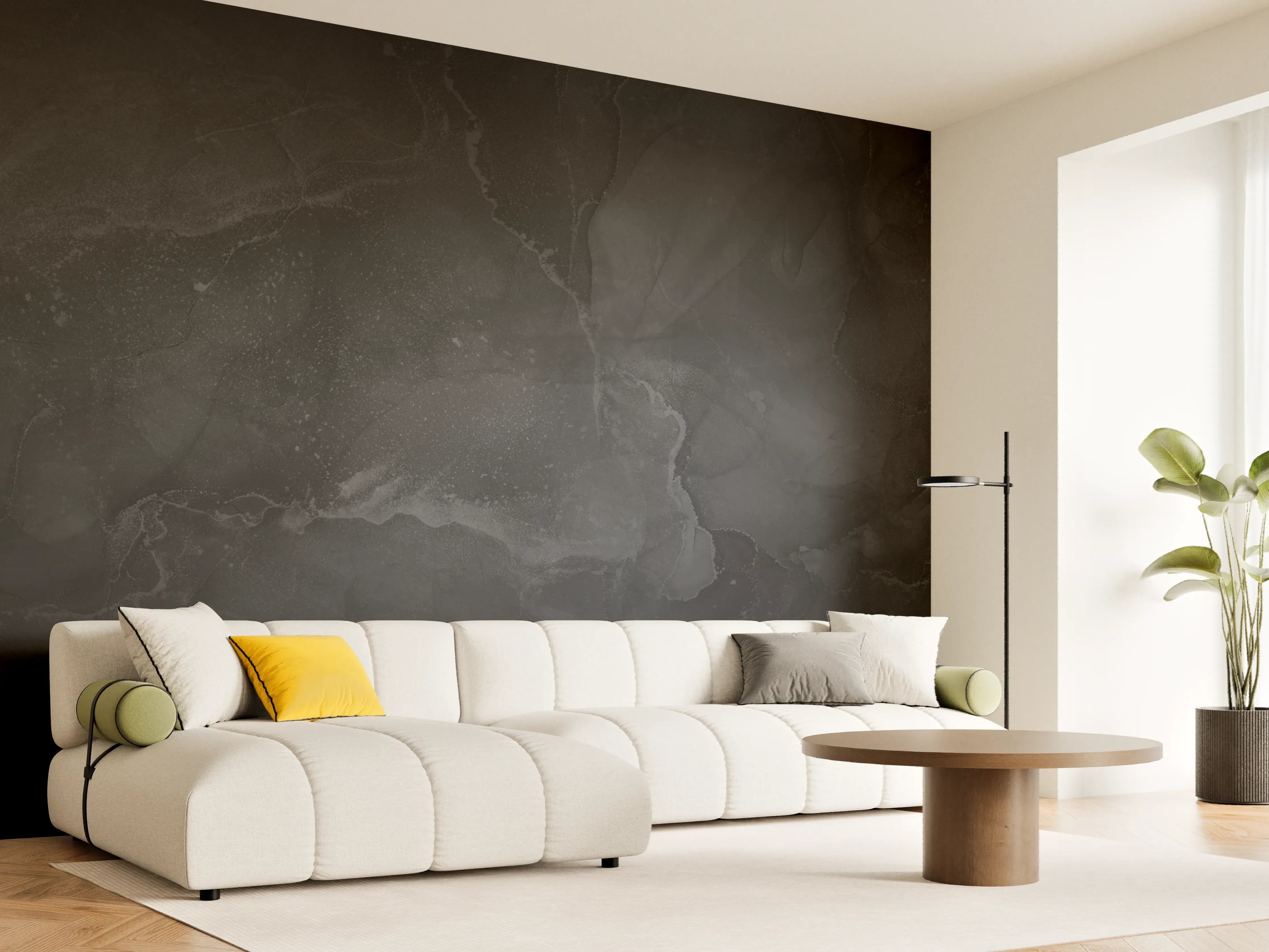 Wandverkleidung Wohnzimmer - Modern grau-schwarzer Marmor