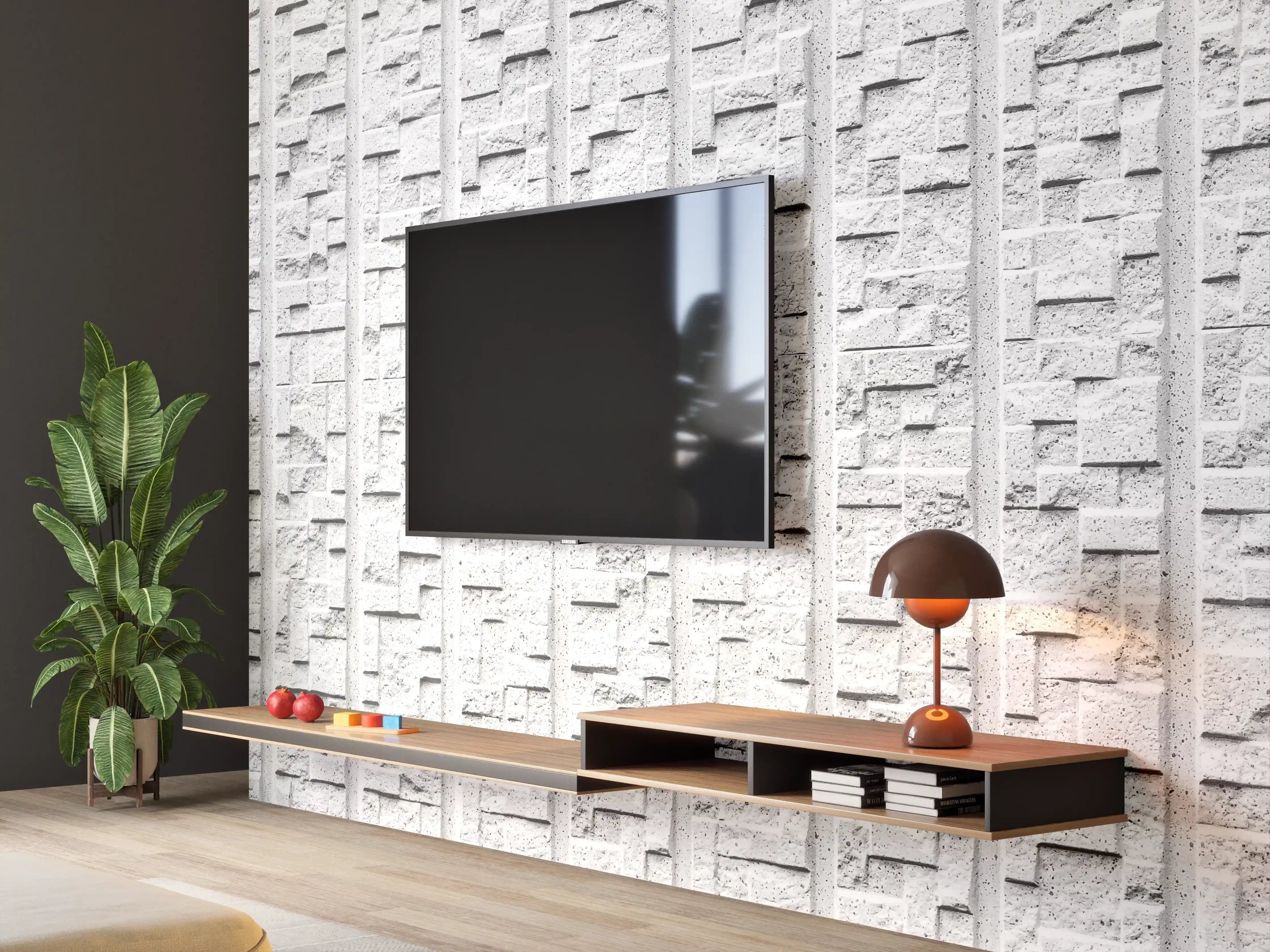 Wandverkleidung Wohnzimmer - Modern weiße Steinwand mit Muster