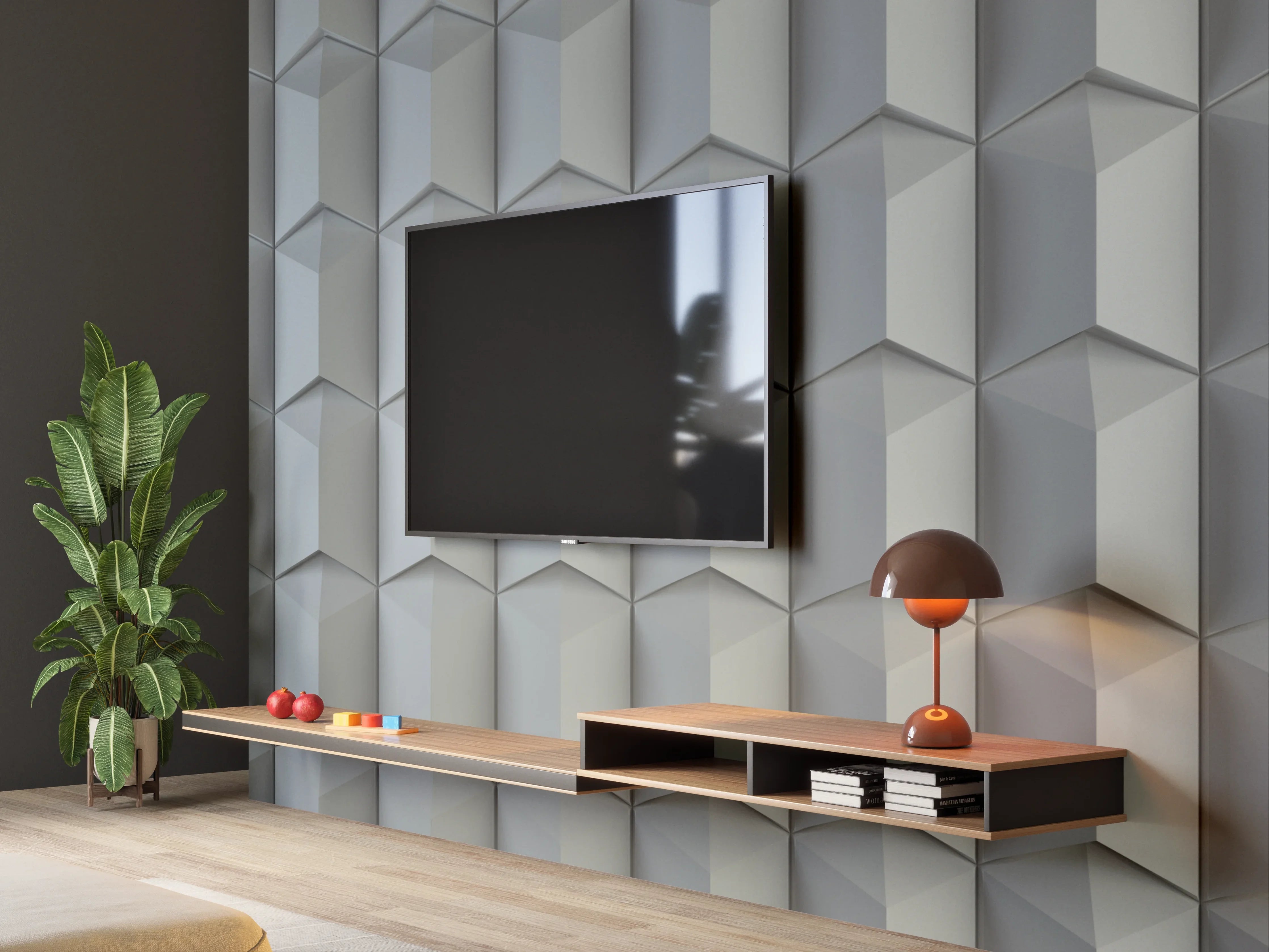 Wandverkleidung Wohnzimmer - Moderne 3D Wandpaneele in Grau