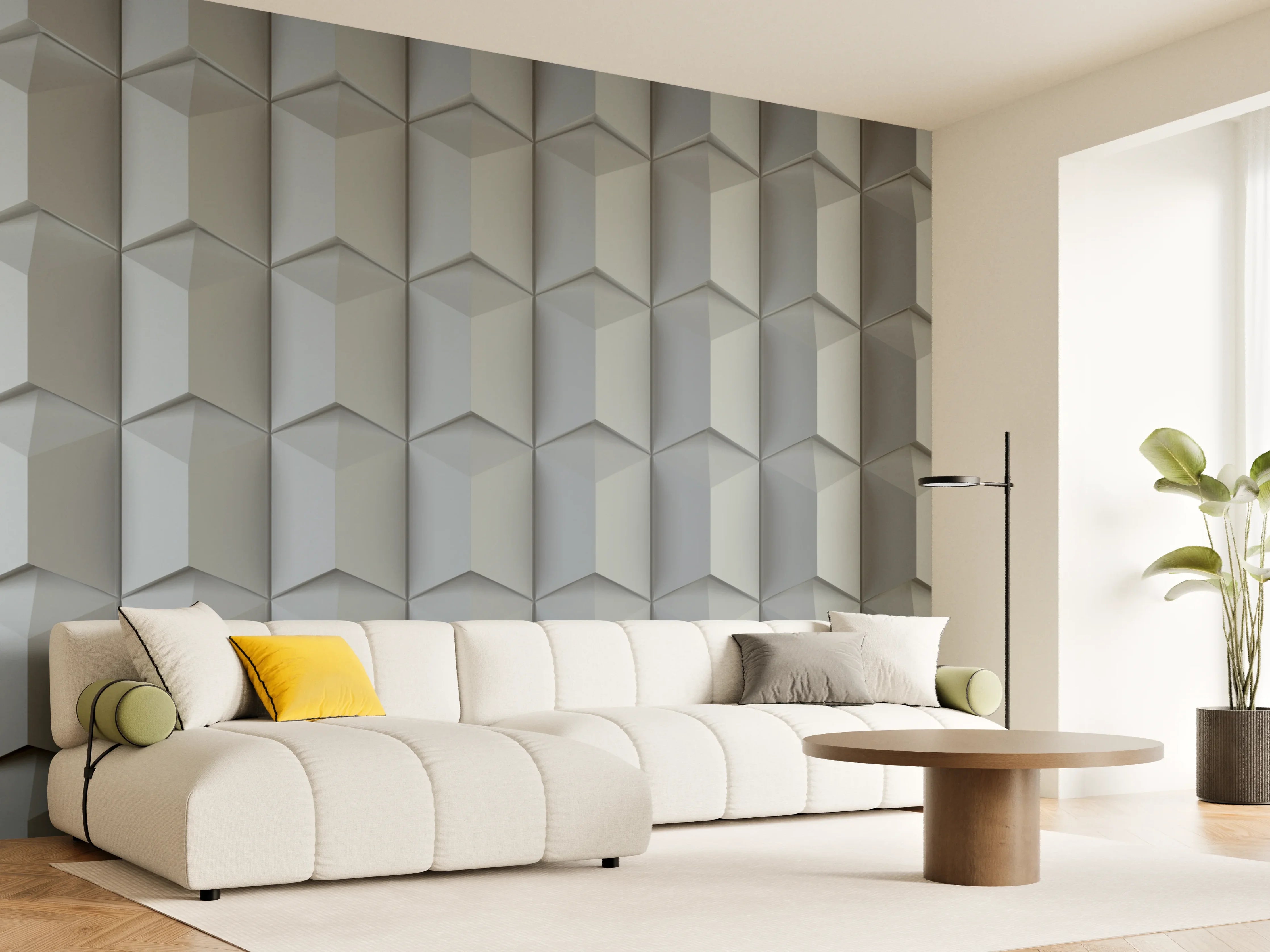 Wandverkleidung Wohnzimmer - Moderne 3D Wandpaneele in Grau