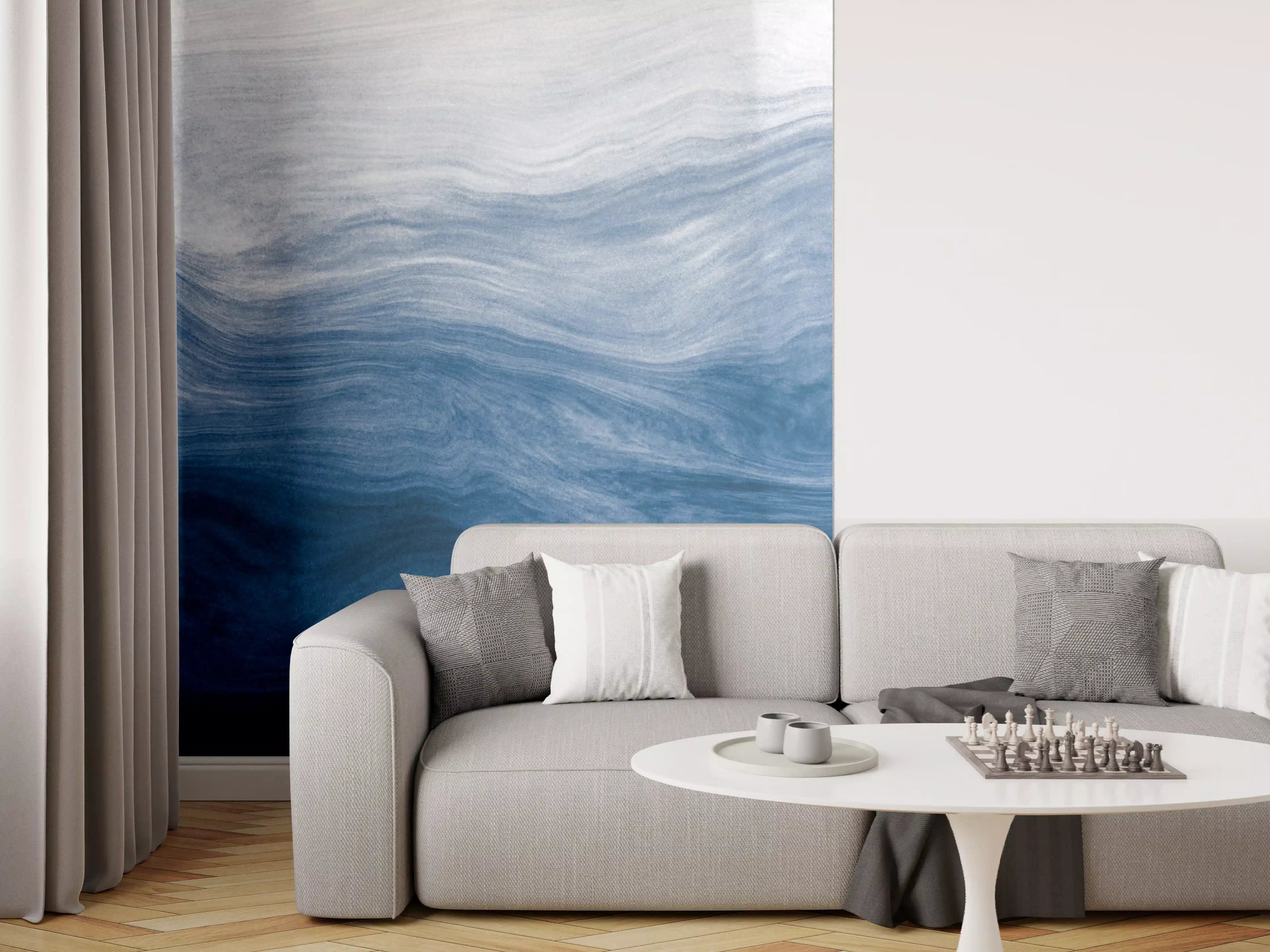 Wandverkleidung Wohnzimmer - Moderne Abstrakte Blautöne Wellenstruktur