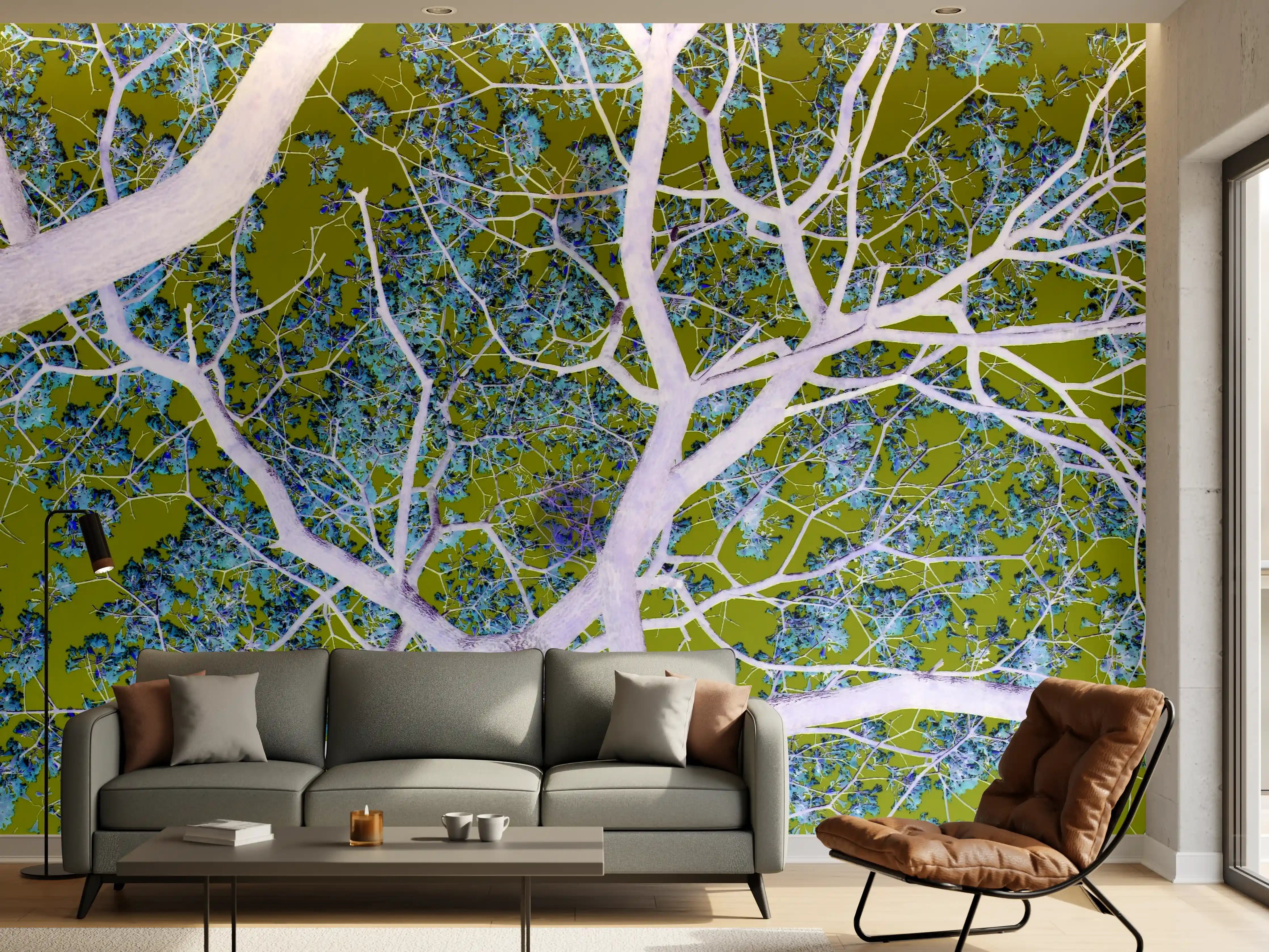 Wandverkleidung Wohnzimmer - Moderne Baumkunst in Digitalfarben