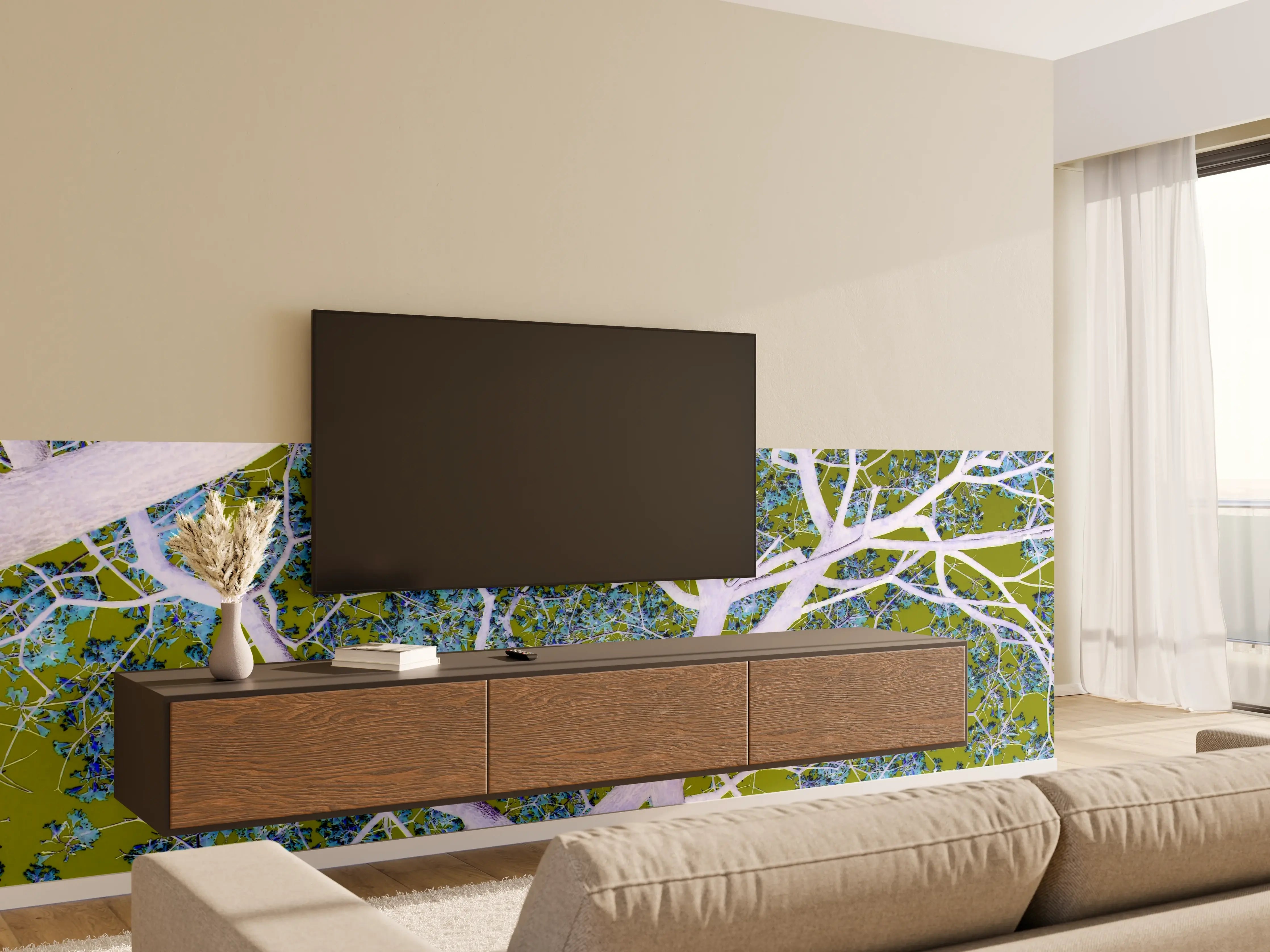 Wandverkleidung Wohnzimmer - Moderne Baumkunst in Digitalfarben