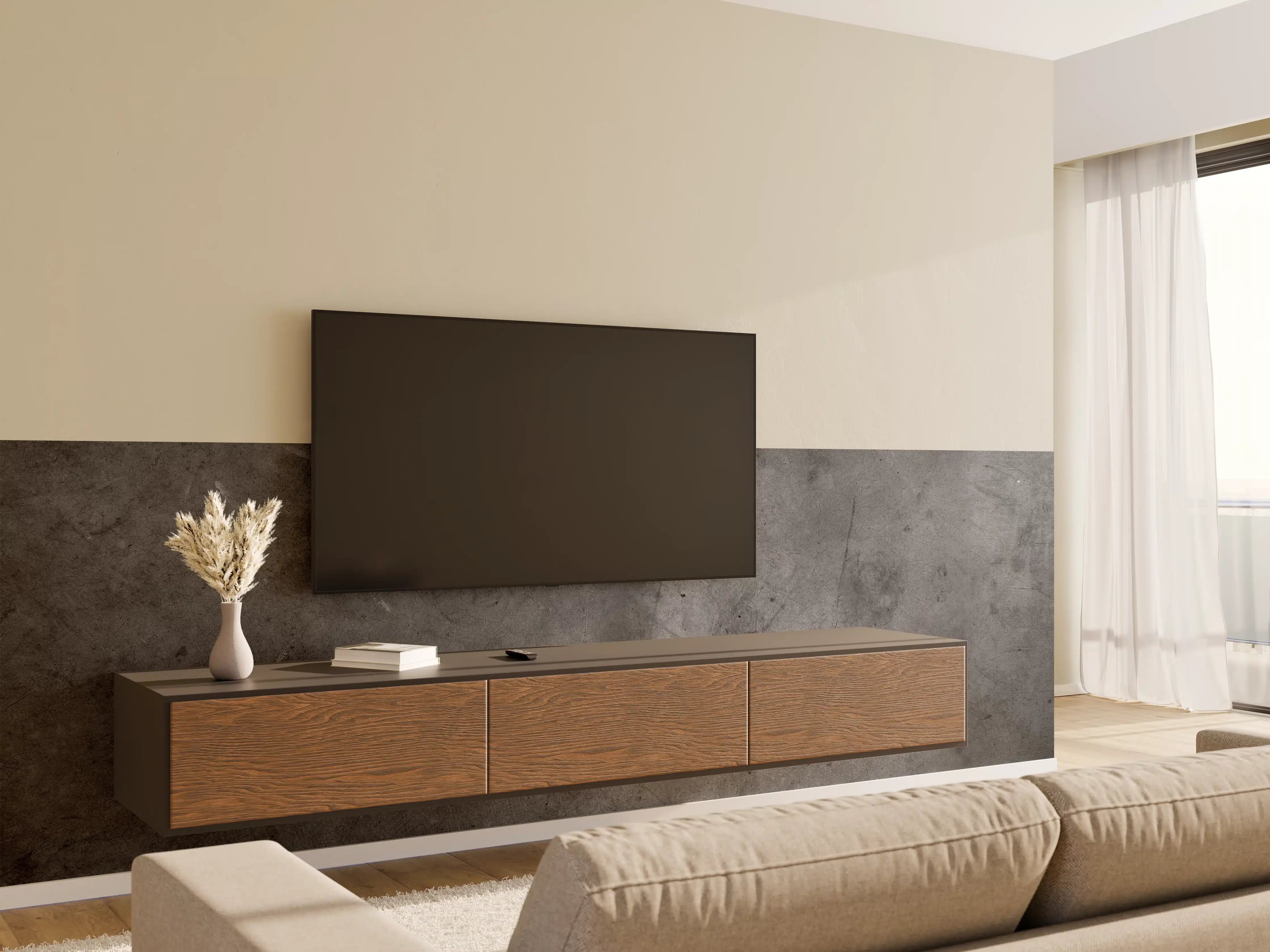 Wandverkleidung Wohnzimmer - Moderne Betonoptik Fliese
