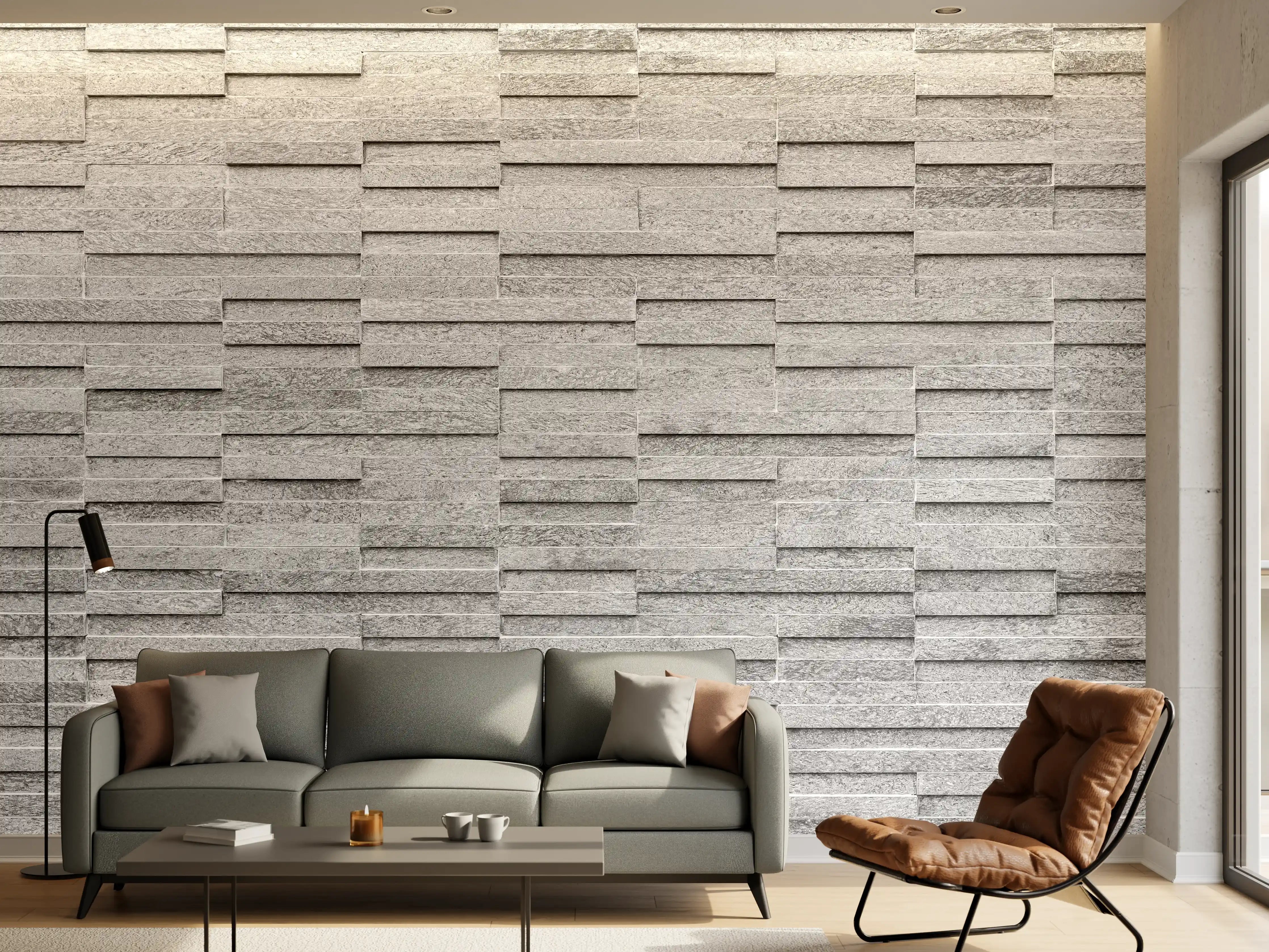 Wandverkleidung Wohnzimmer - Moderne Fassadenwand aus Grau