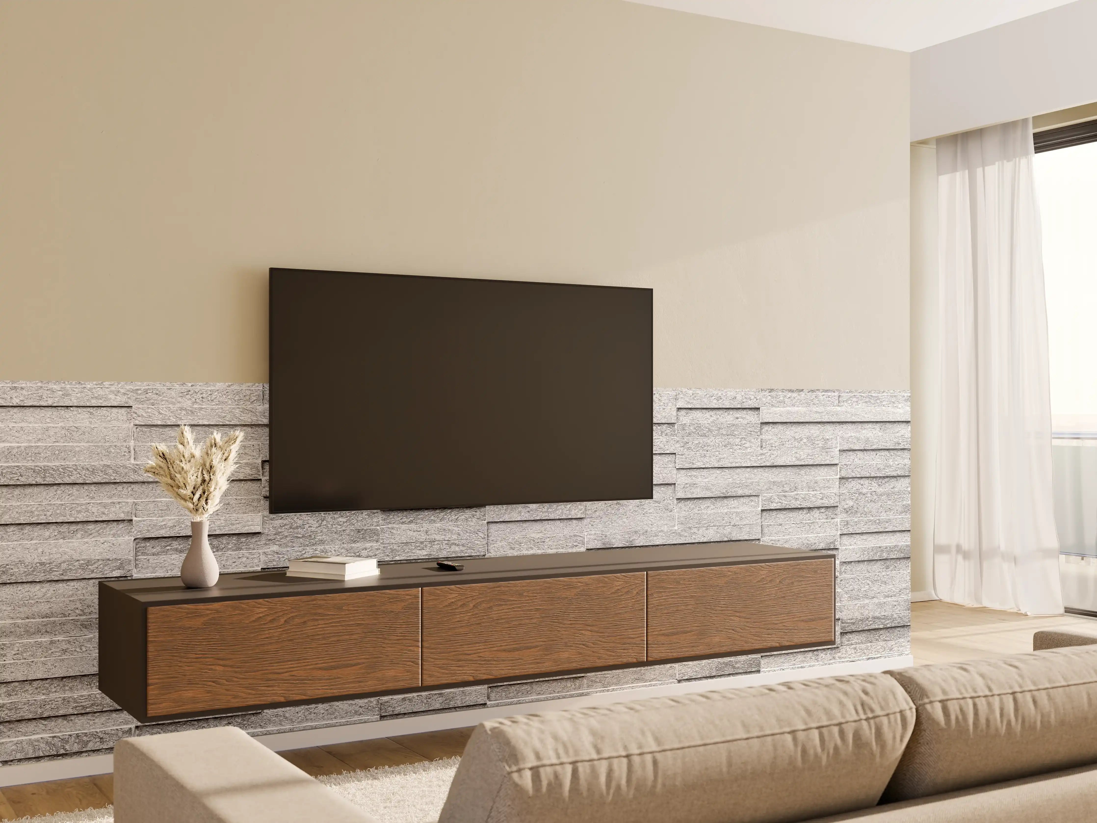 Wandverkleidung Wohnzimmer - Moderne Fassadenwand aus Grau