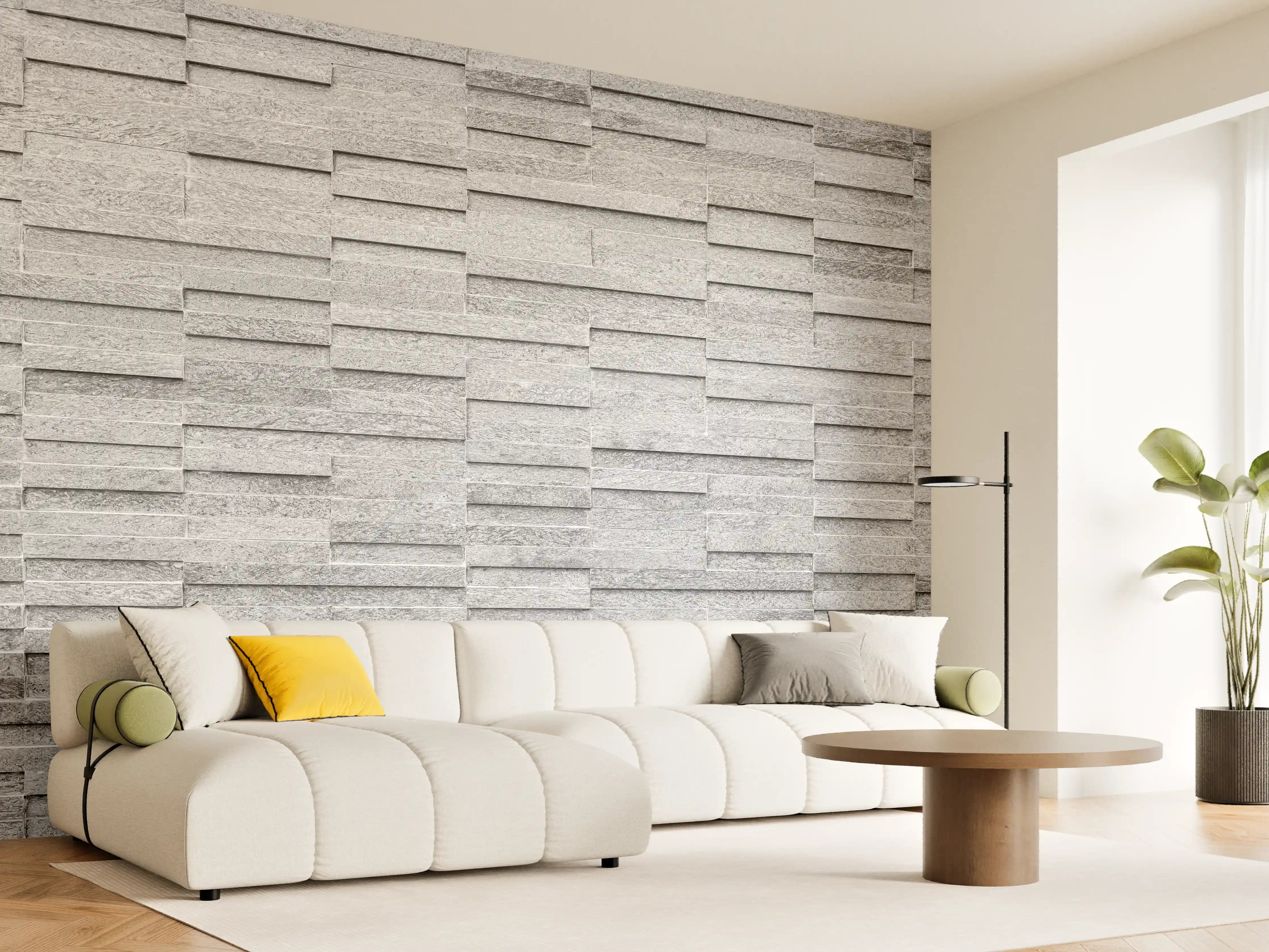 Wandverkleidung Wohnzimmer - Moderne Fassadenwand aus Grau