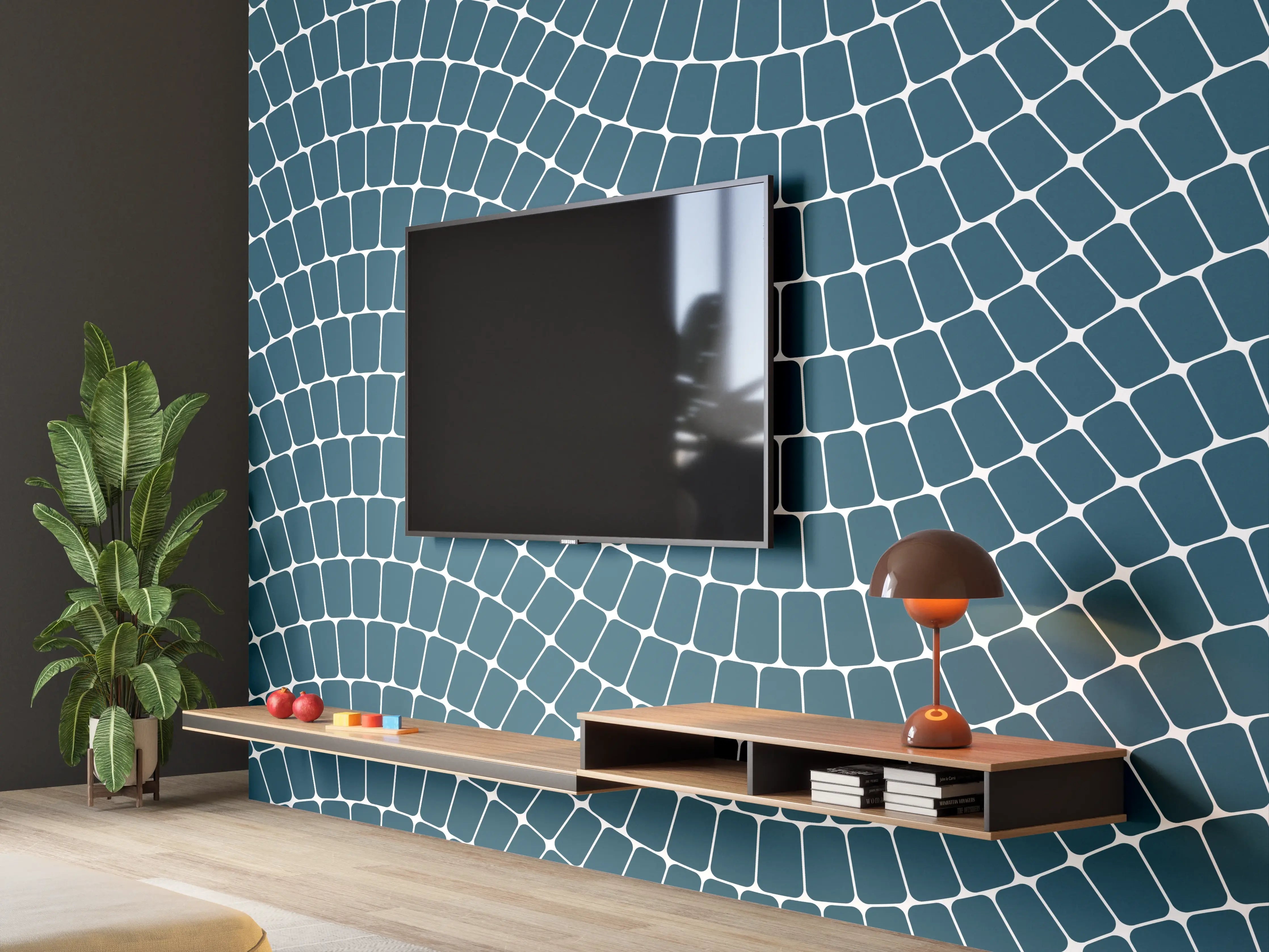 Wandverkleidung Wohnzimmer - Moderne Fliesen im Wasserwellen-Design
