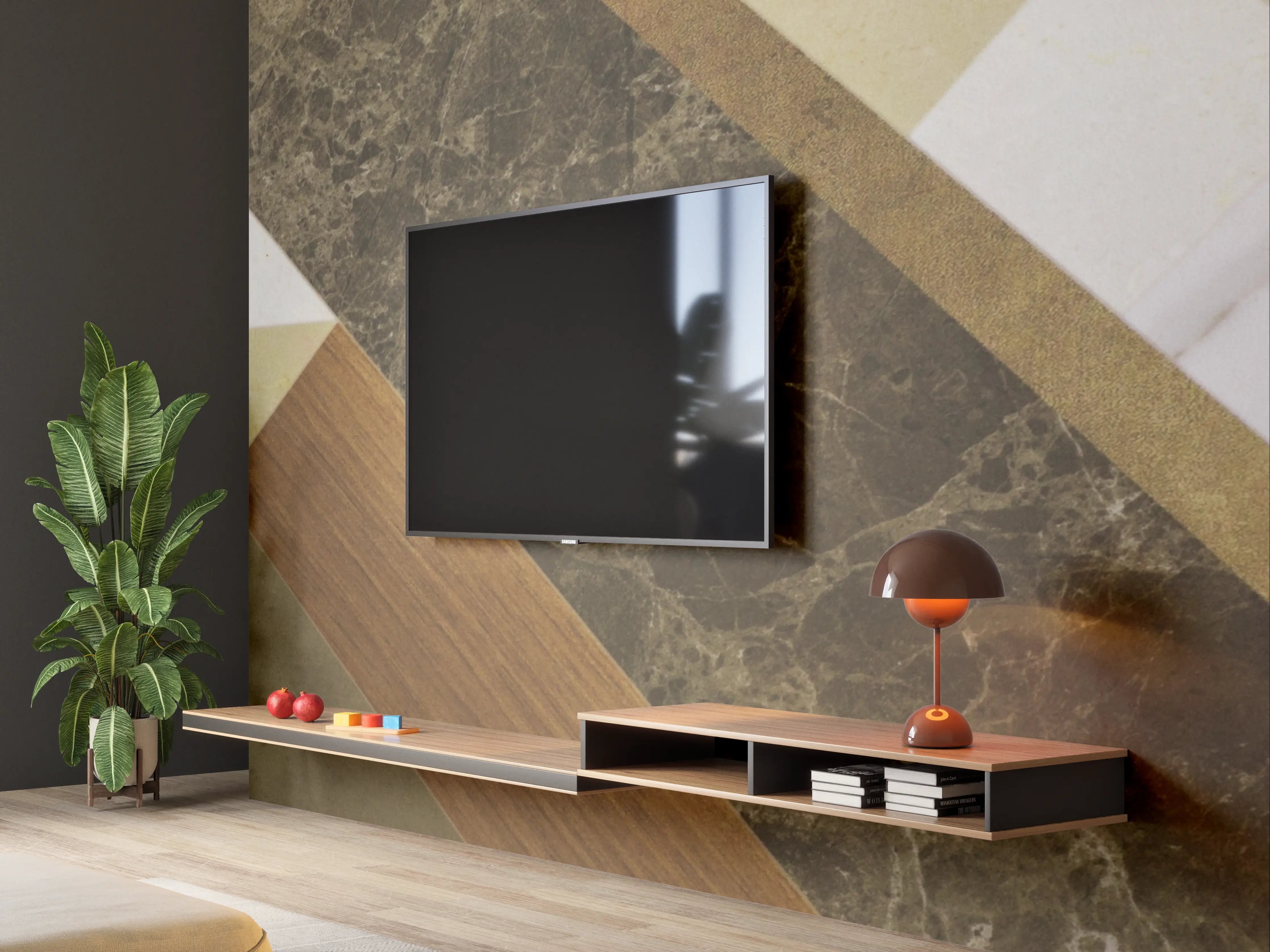 Wandverkleidung Wohnzimmer - Moderne Fliesen in Erdtönen