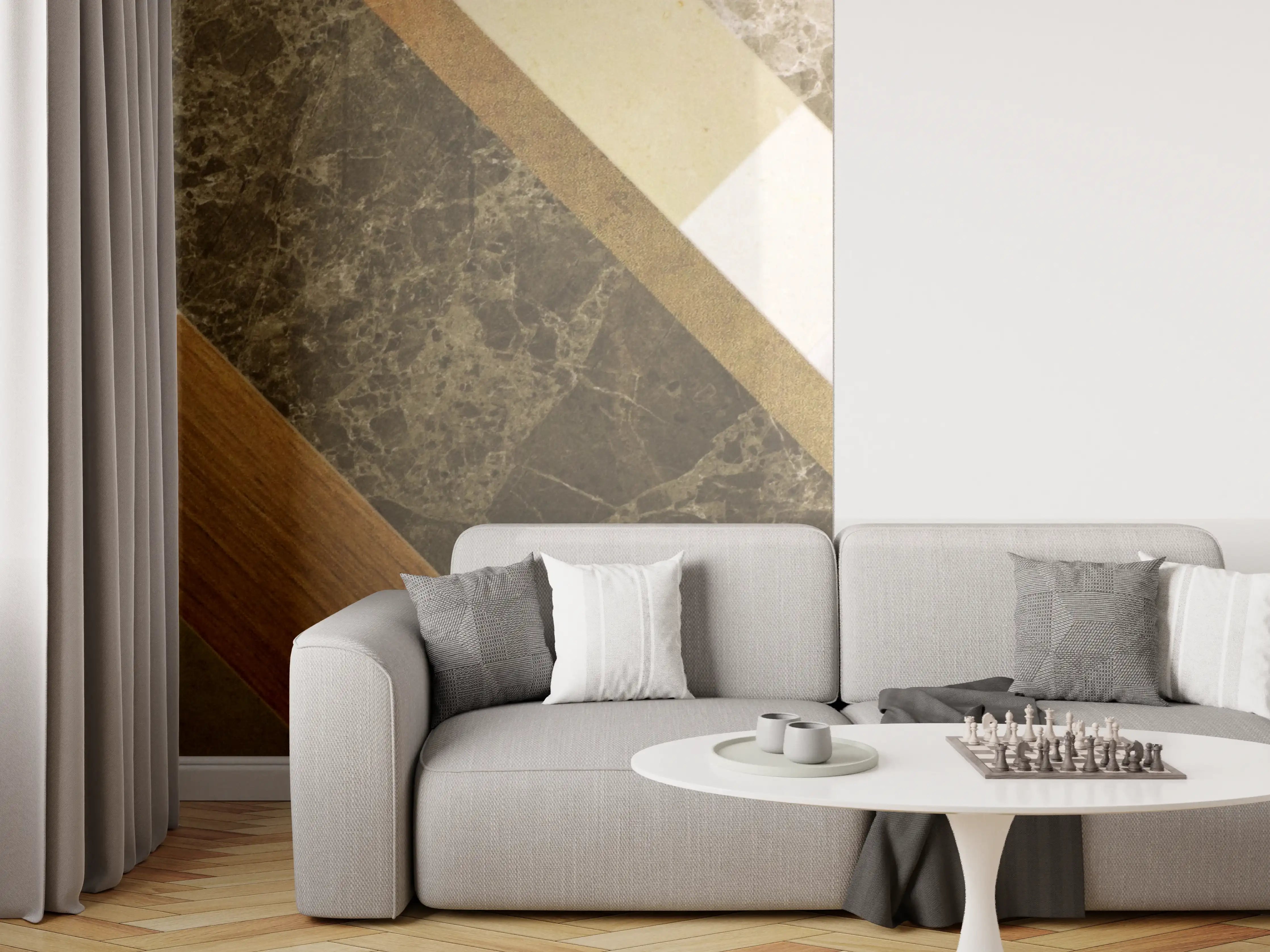 Wandverkleidung Wohnzimmer - Moderne Fliesen in Erdtönen