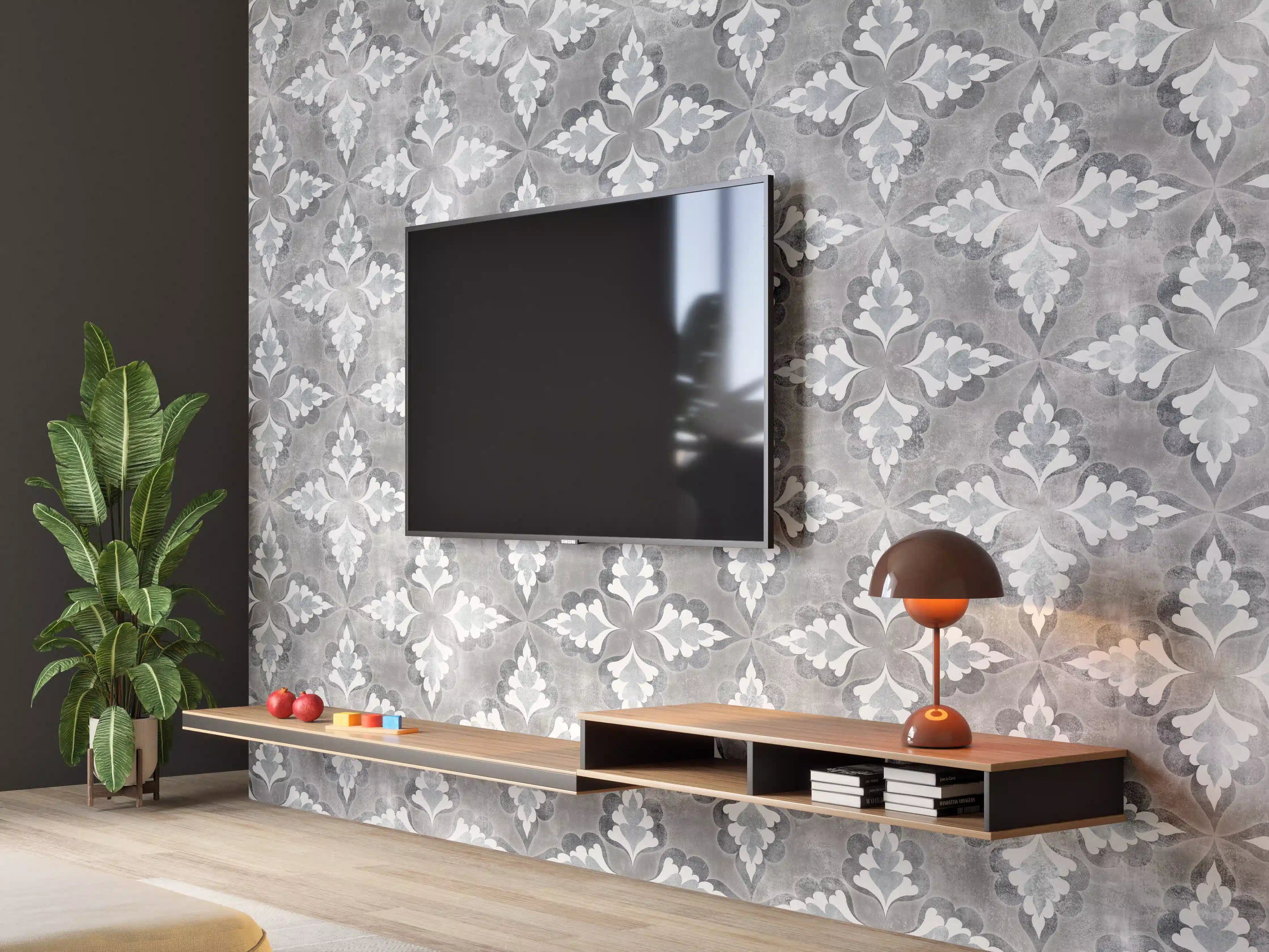 Wandverkleidung Wohnzimmer - Moderne Fliesen mit elegantem Muster