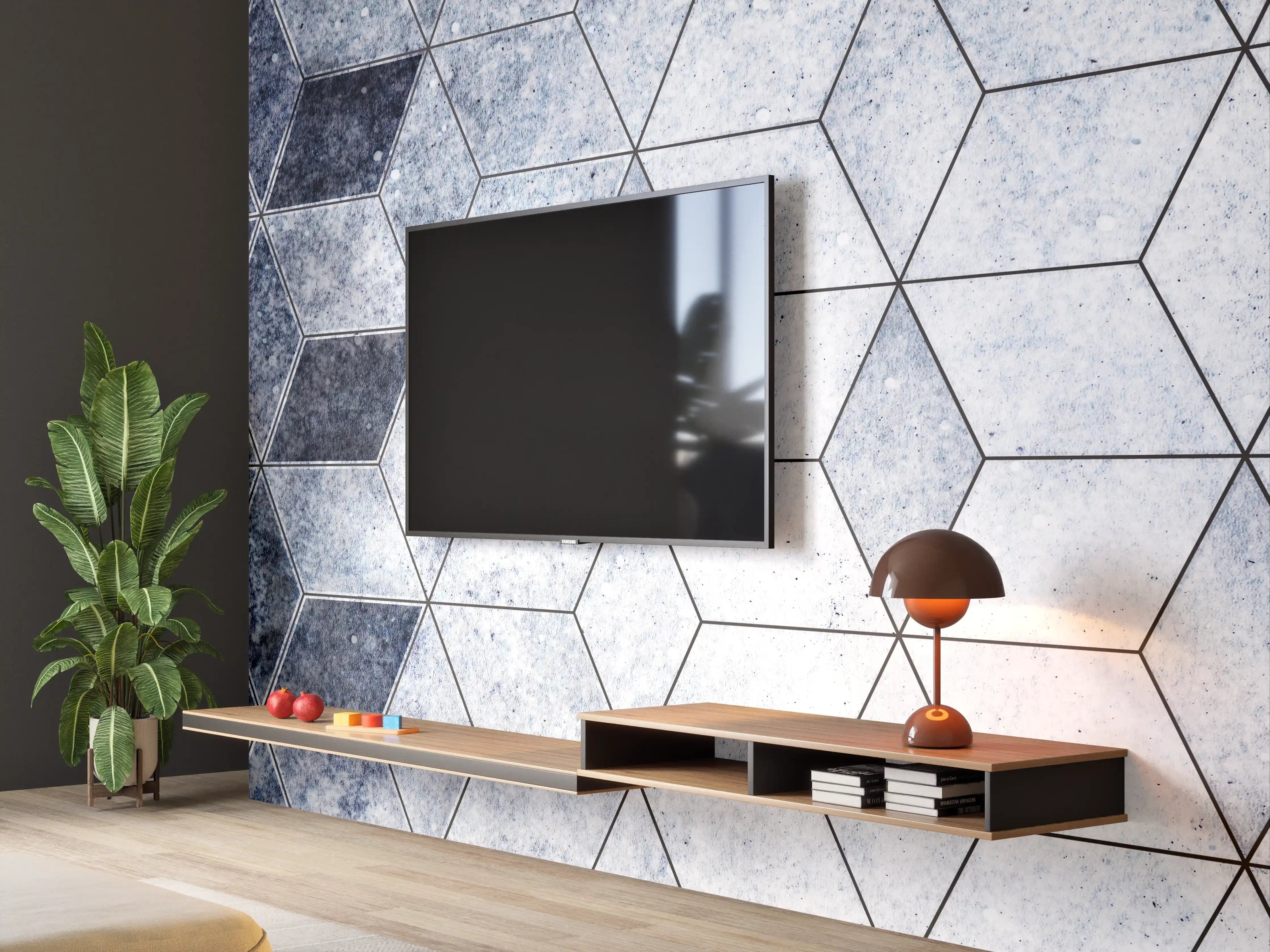 Wandverkleidung Wohnzimmer - Moderne Fliesen mit geometrischem Design