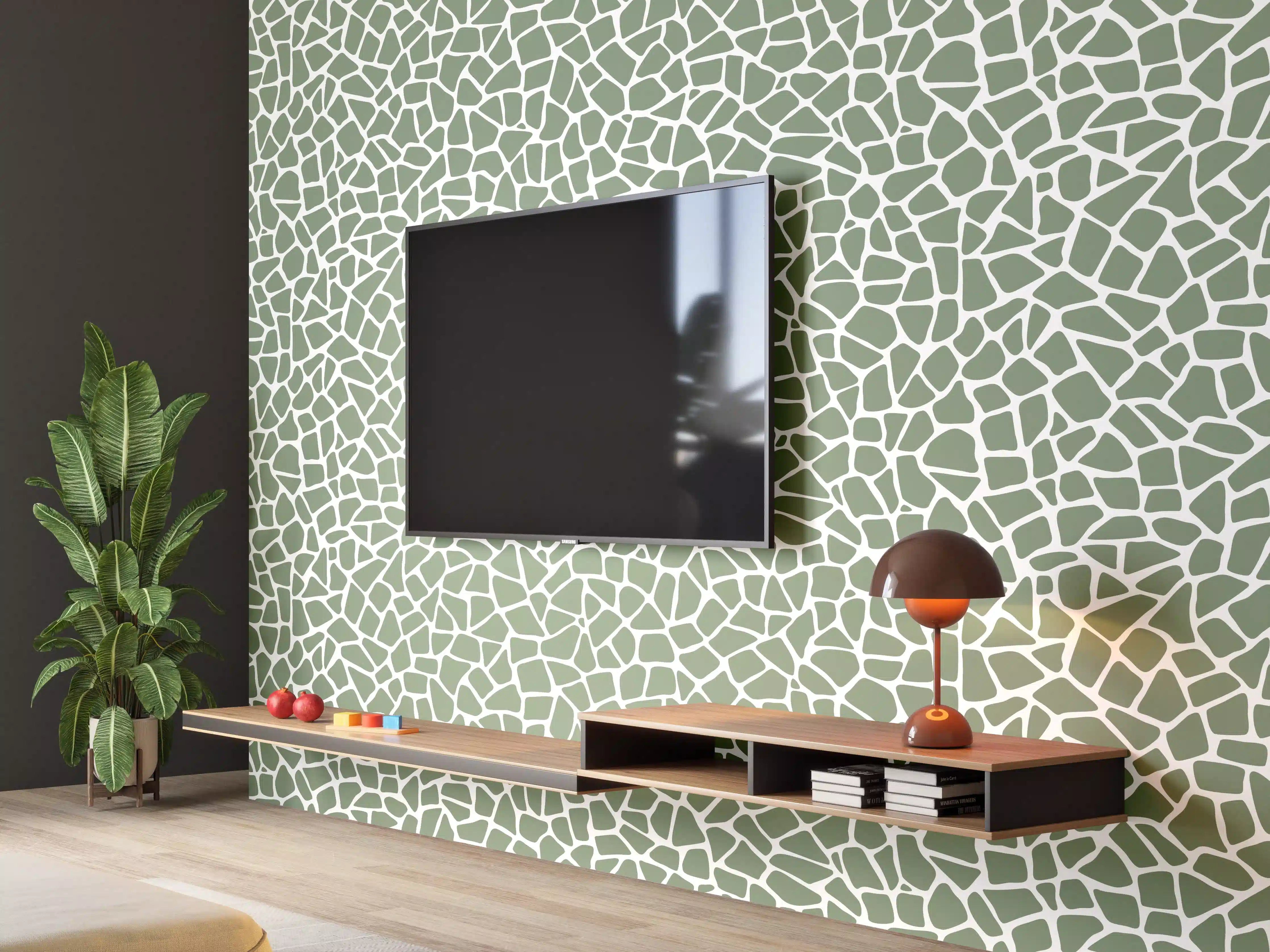 Wandverkleidung Wohnzimmer - Moderne Fliesenmuster in sanften GrünTönen