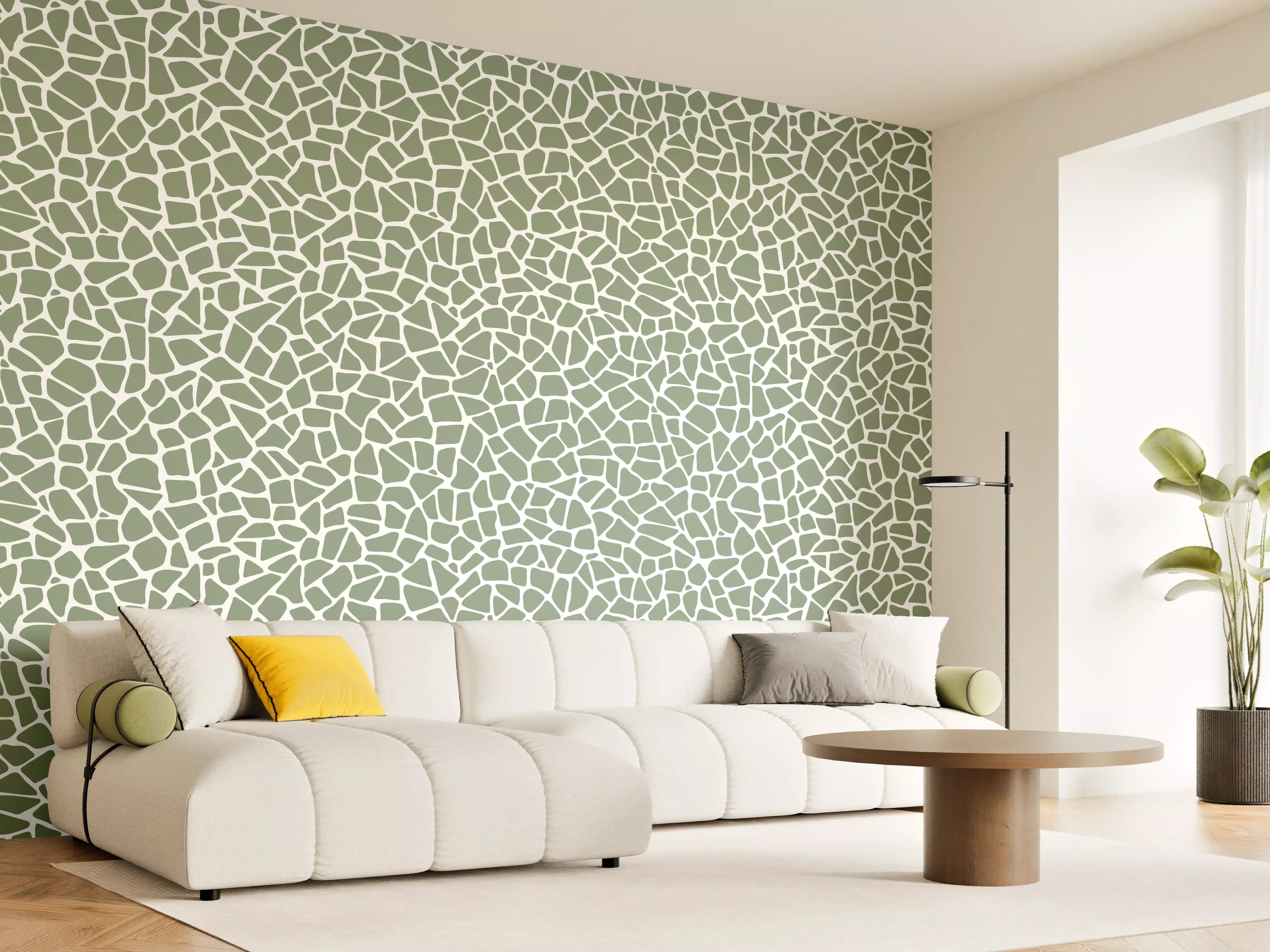 Wandverkleidung Wohnzimmer - Moderne Fliesenmuster in sanften GrünTönen