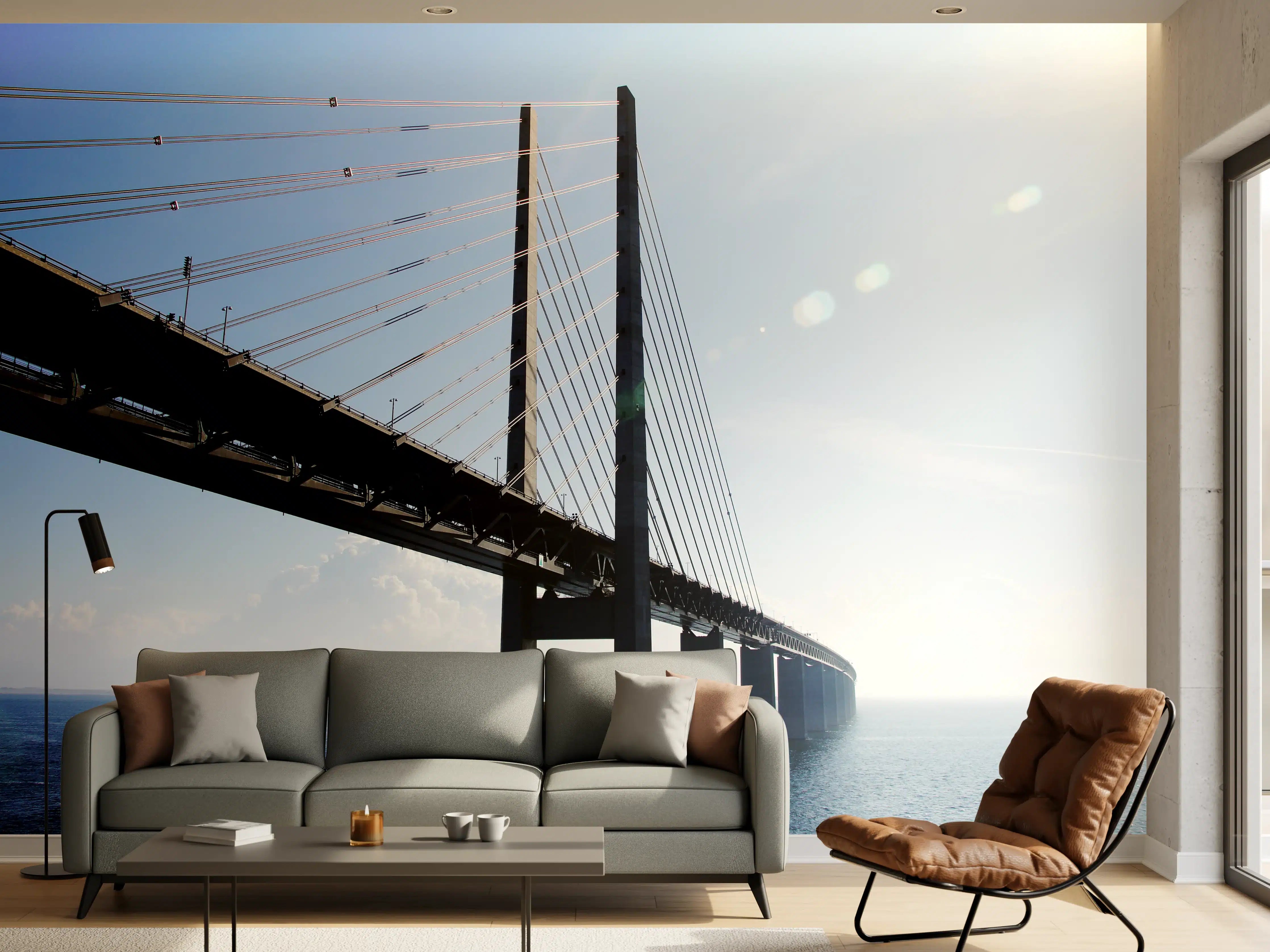 Wandverkleidung Wohnzimmer - Moderne Hängebrücke über das Meer