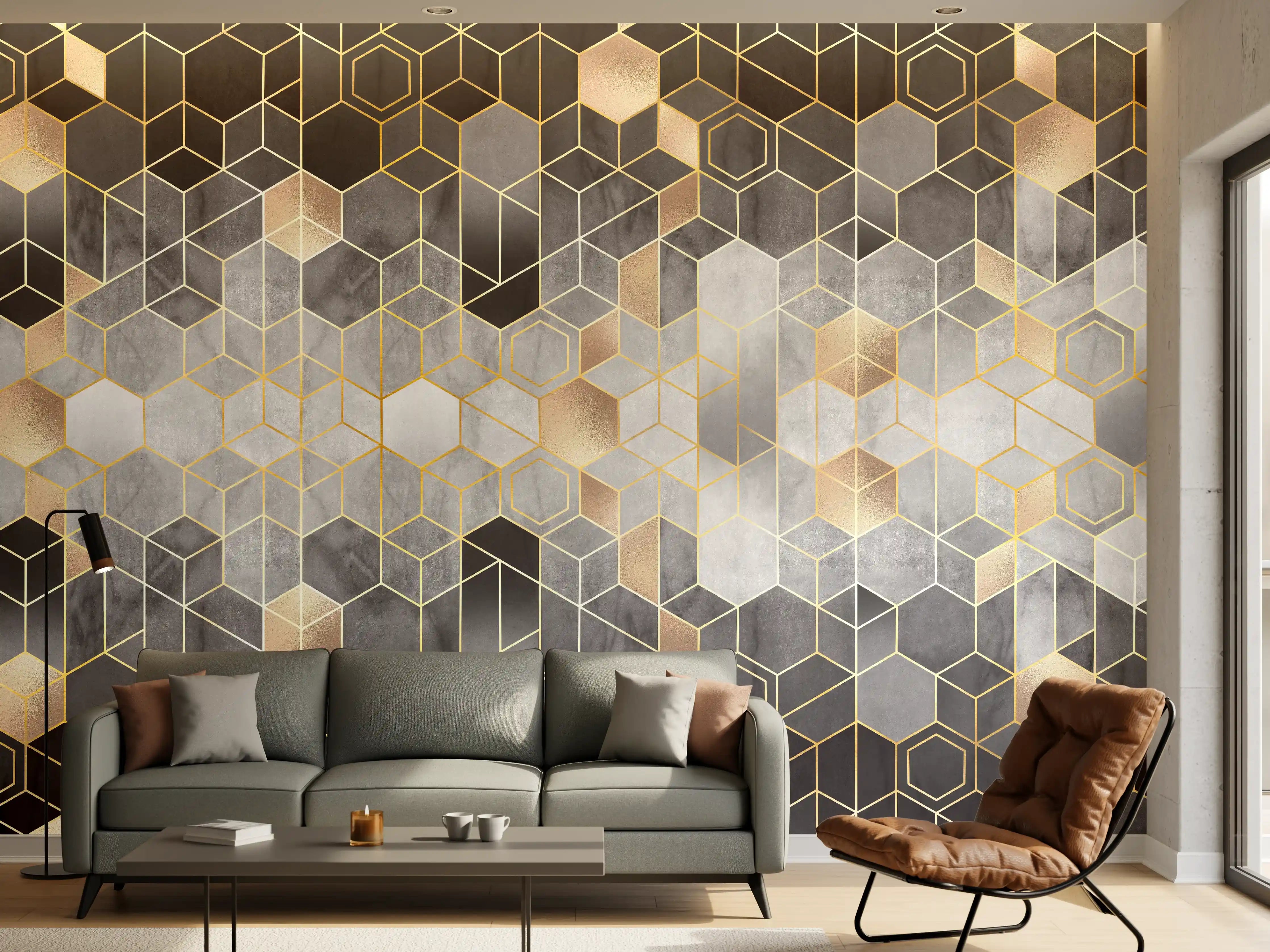 Wandverkleidung Wohnzimmer - Moderne Hexagon-Muster Wanddekoration