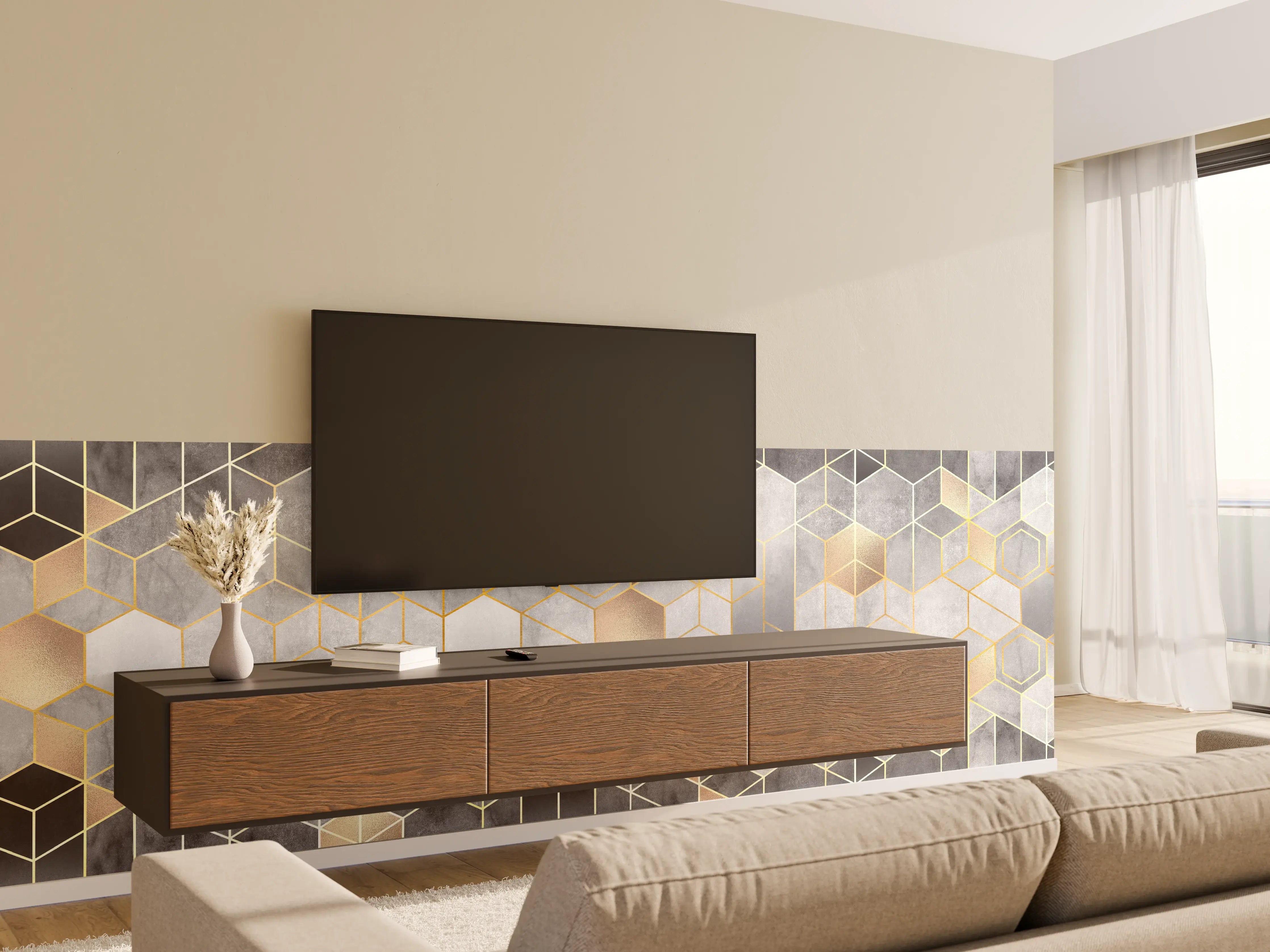 Wandverkleidung Wohnzimmer - Moderne Hexagon-Muster Wanddekoration