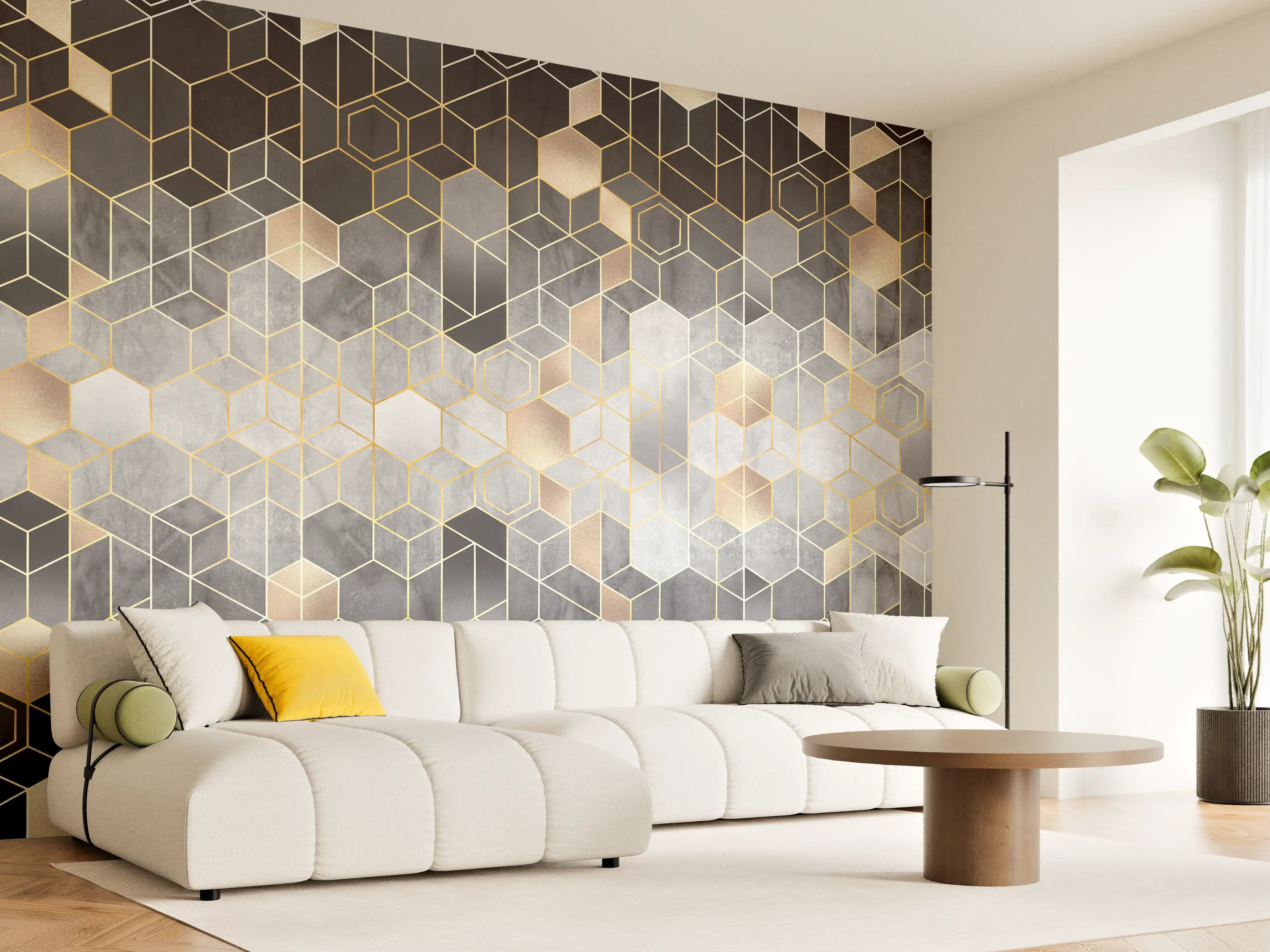 Wandverkleidung Wohnzimmer - Moderne Hexagon-Muster Wanddekoration
