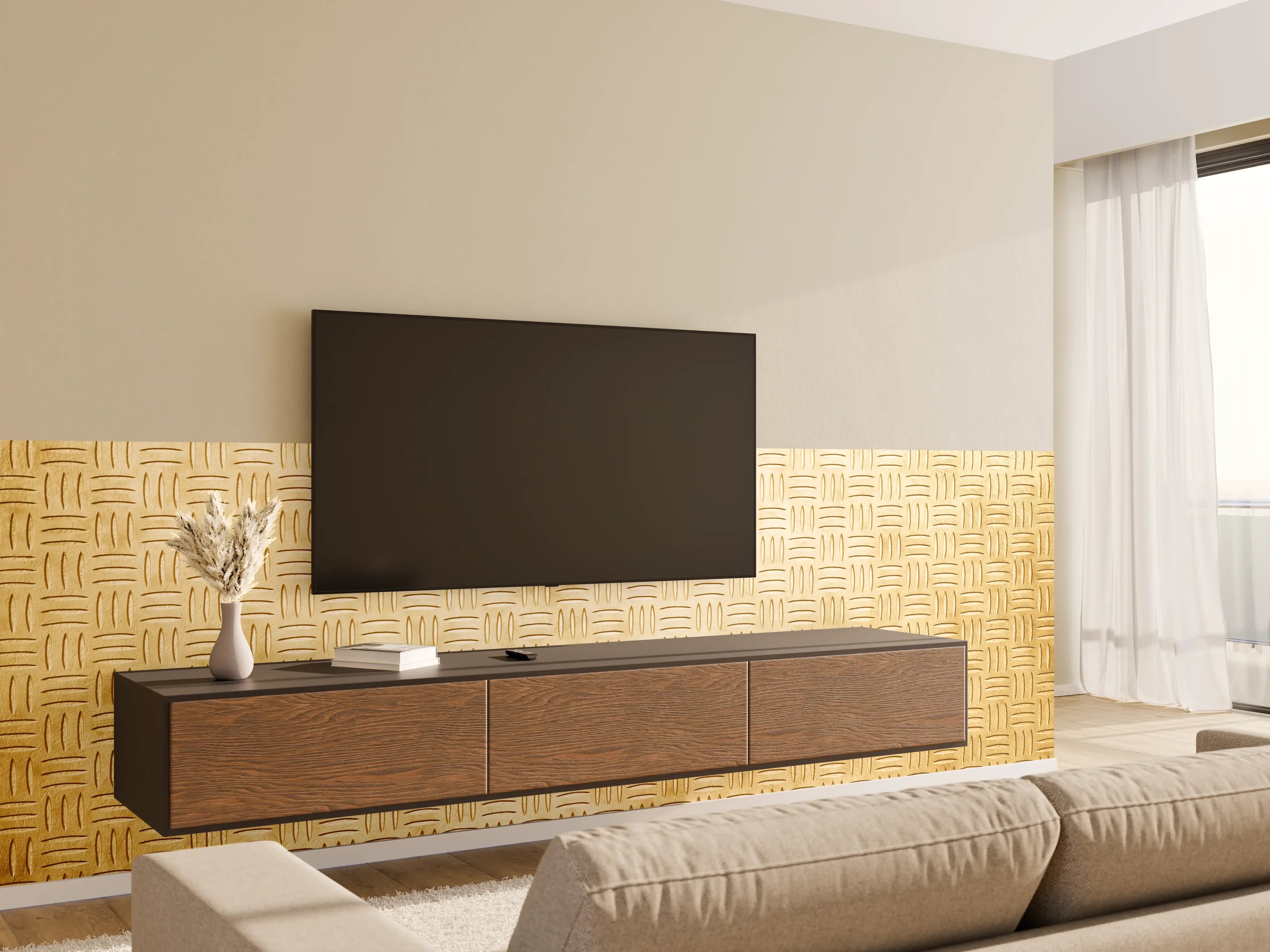 Wandverkleidung Wohnzimmer - Moderne Holzoptik Fliesen für Zuhause