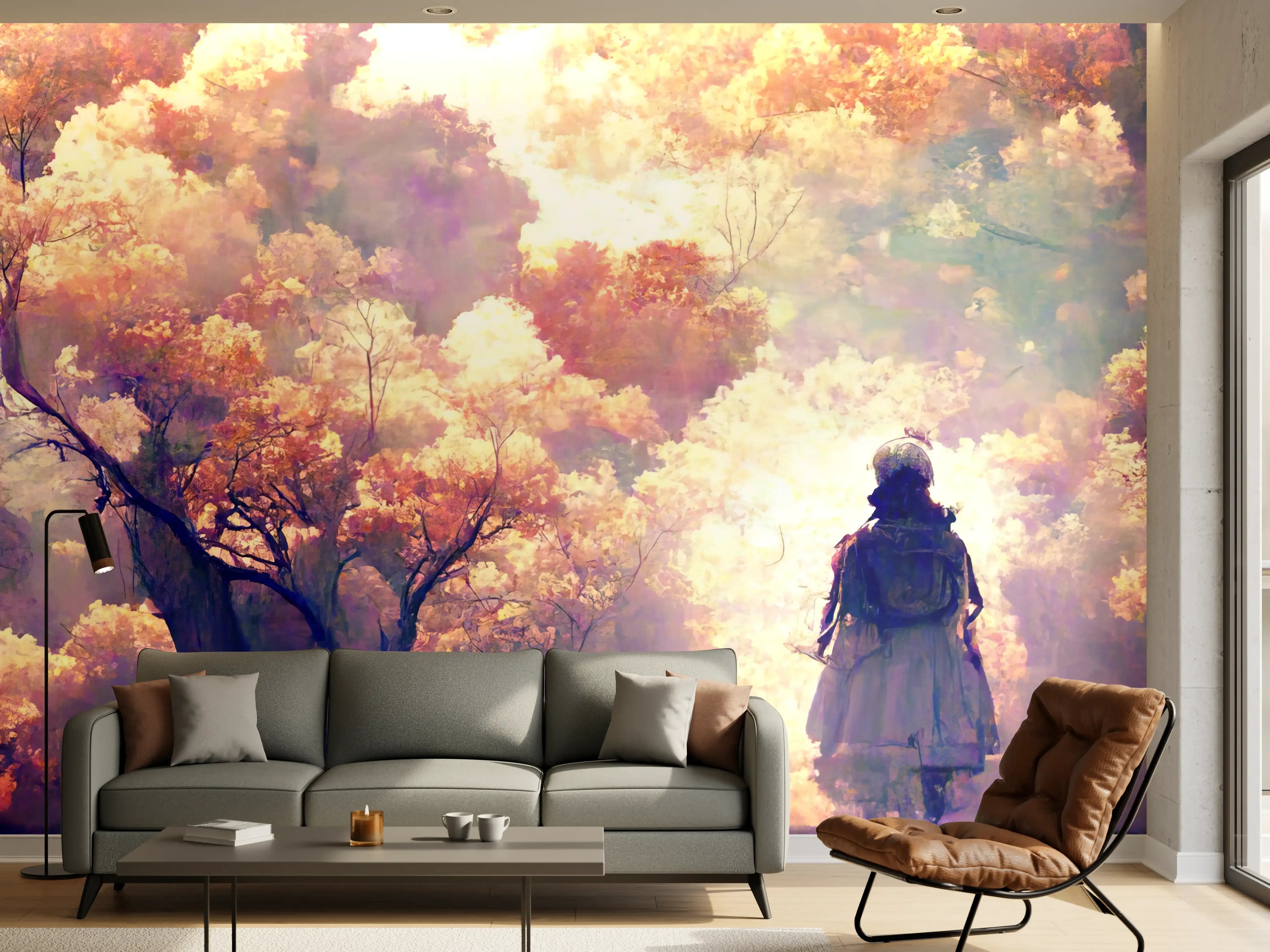 Wandverkleidung Wohnzimmer - Moderne Kunst - Person in den Wäldern