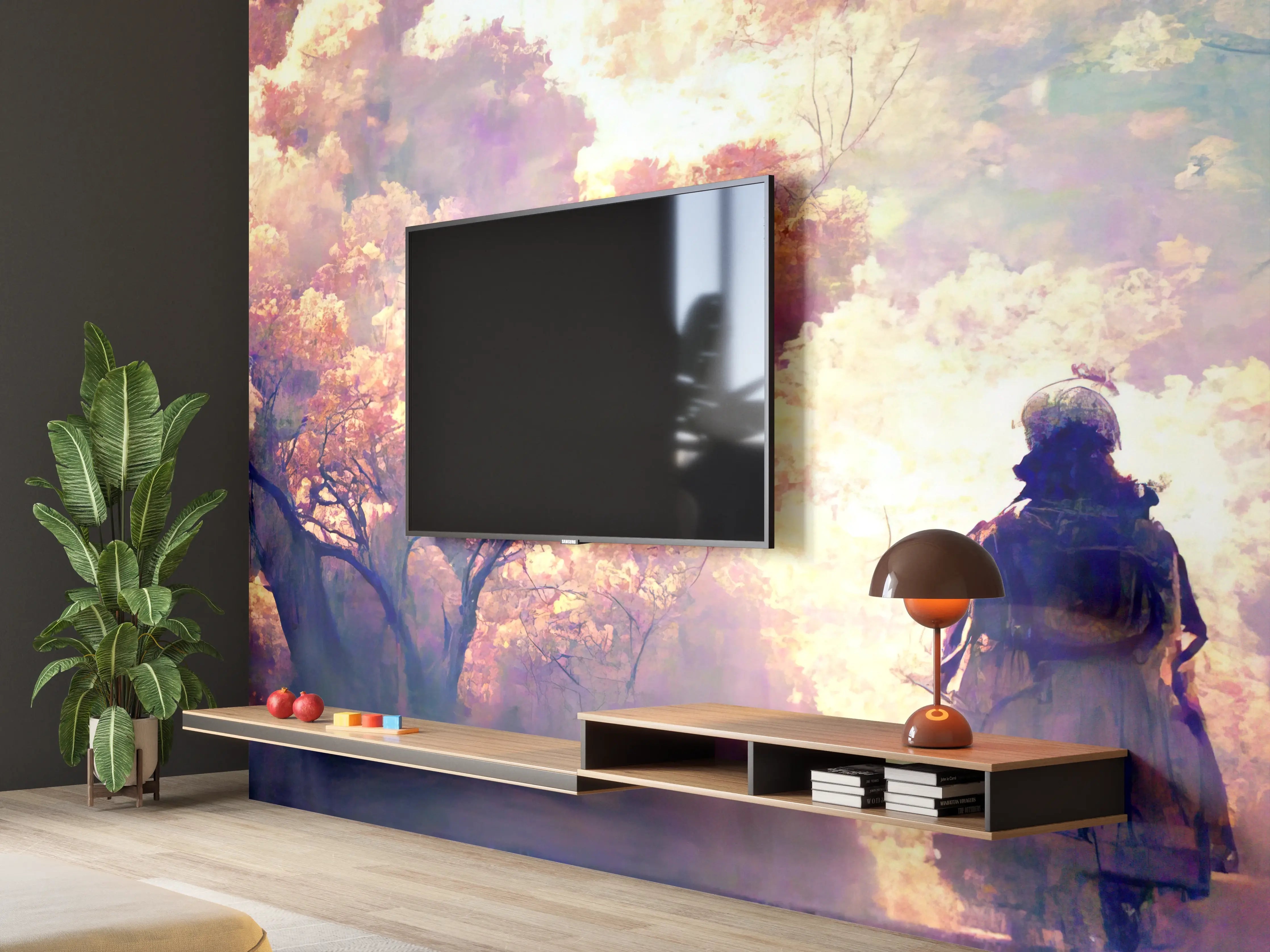 Wandverkleidung Wohnzimmer - Moderne Kunst - Person in den Wäldern