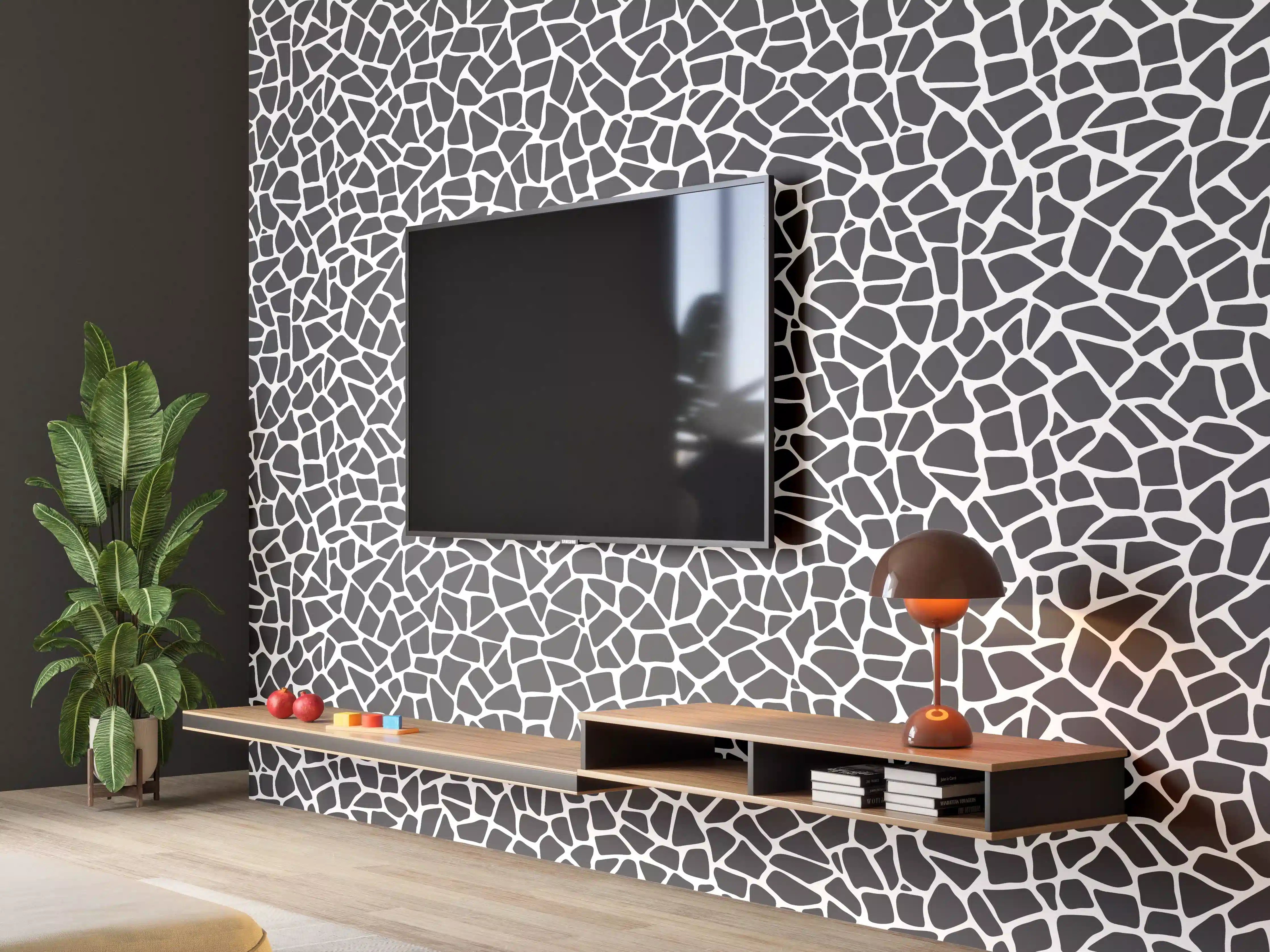 Wandverkleidung Wohnzimmer - Moderne Mosaik-Fliesenkunst in Schwarz-Weiß