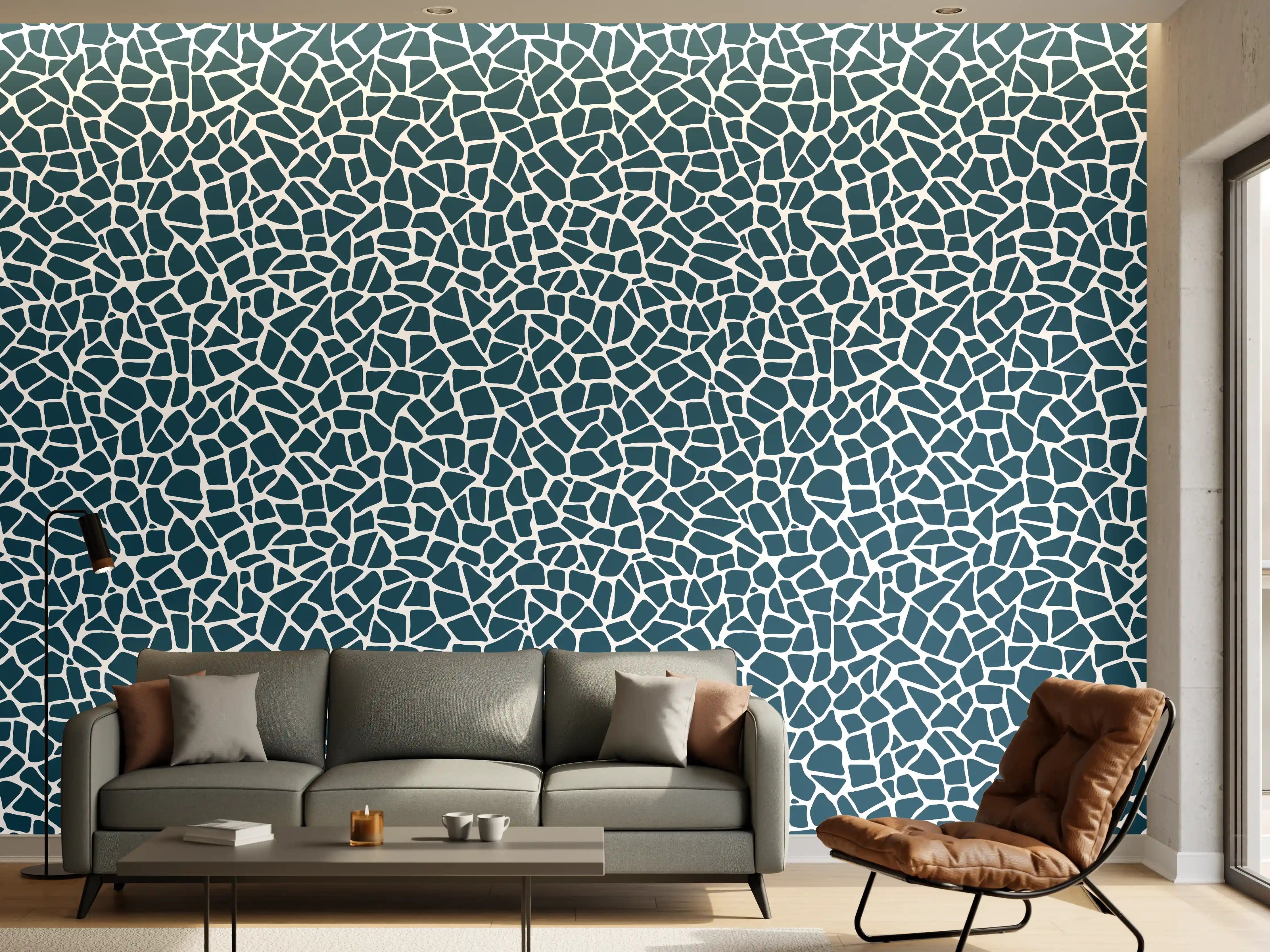 Wandverkleidung Wohnzimmer - Moderne Mosaik-Optik in Blau