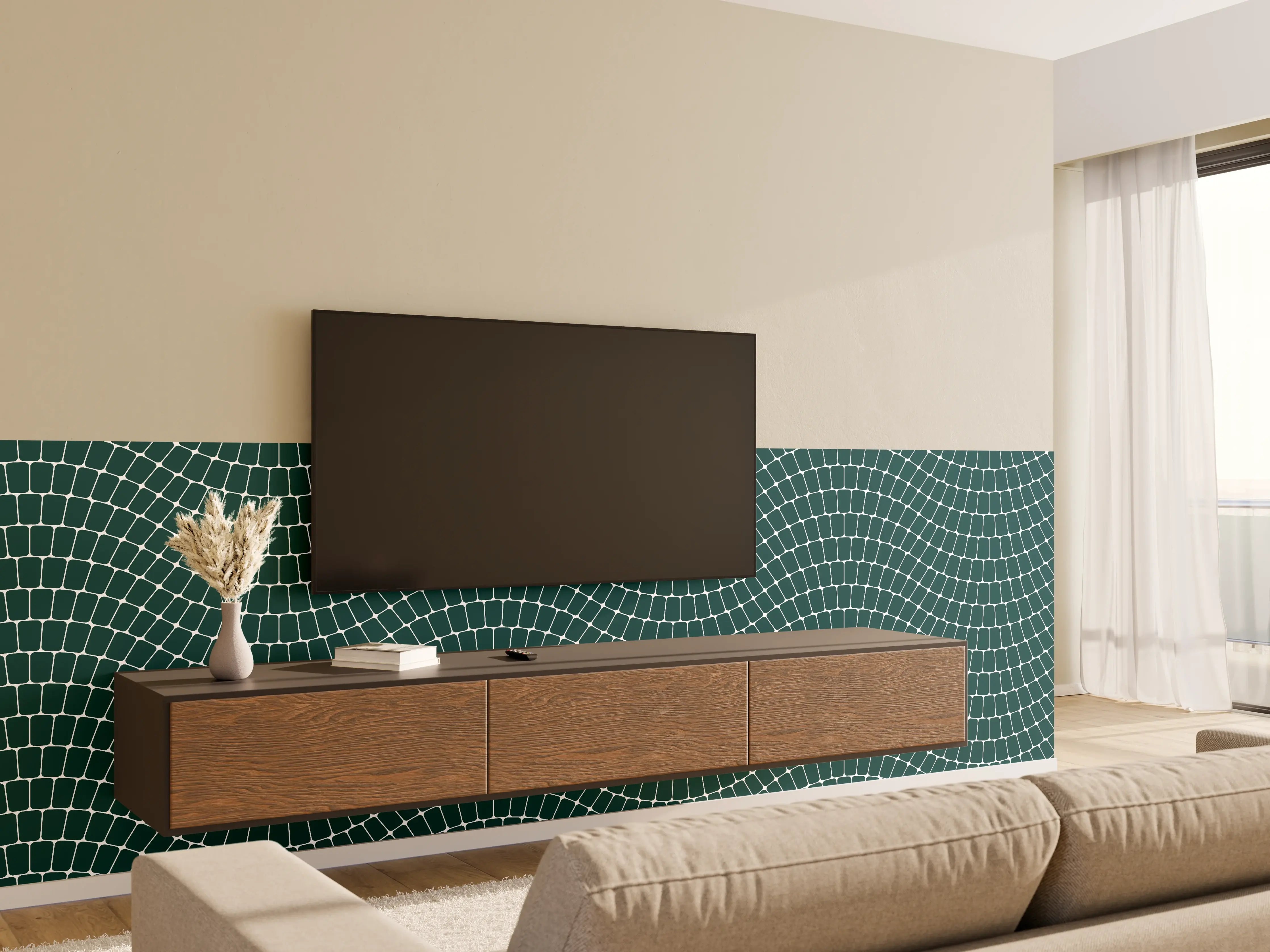 Wandverkleidung Wohnzimmer - Moderne Mosaikfliese in Dunkelgrün mit elegantem Design