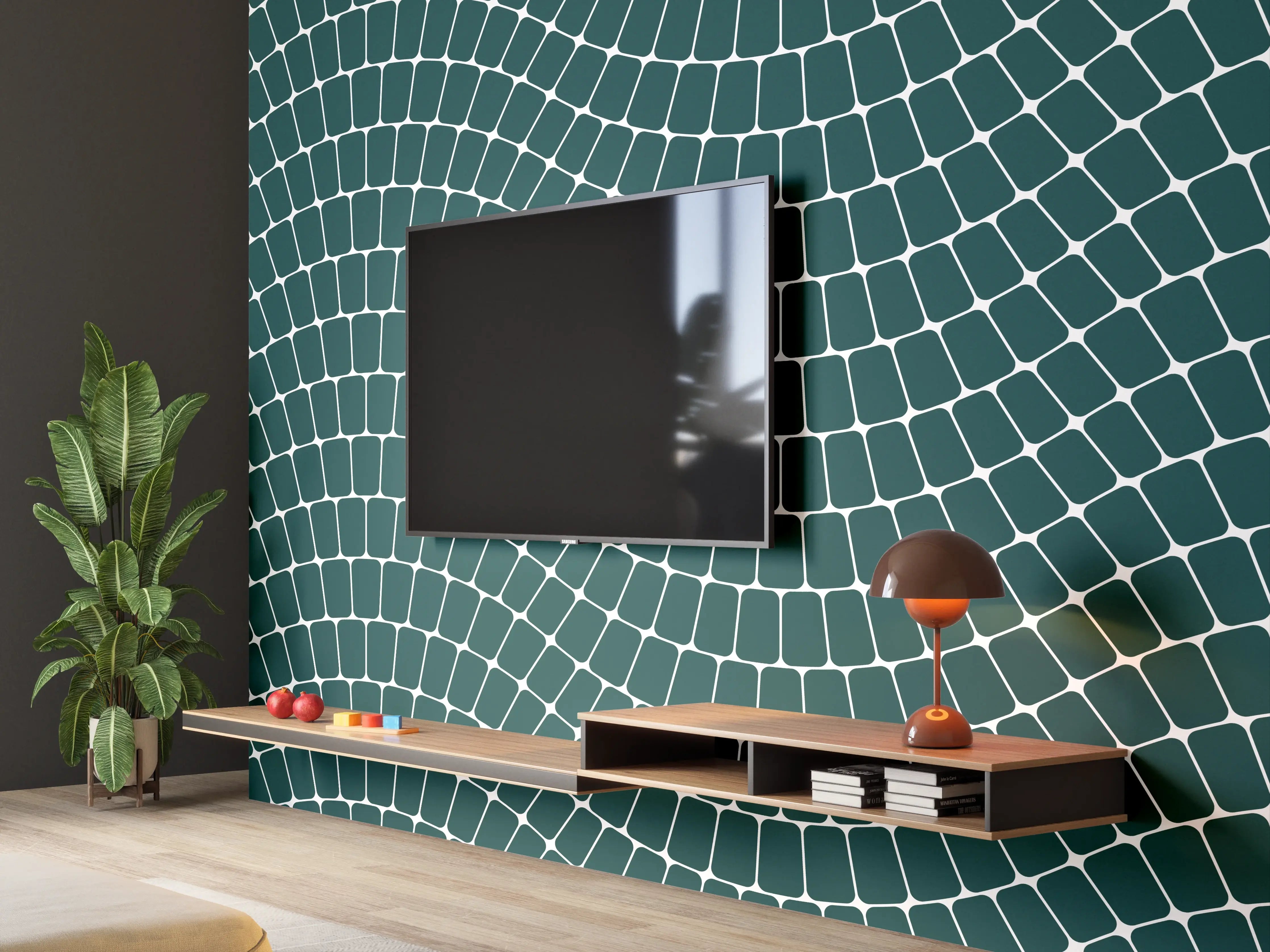 Wandverkleidung Wohnzimmer - Moderne Mosaikfliese in Dunkelgrün mit elegantem Design