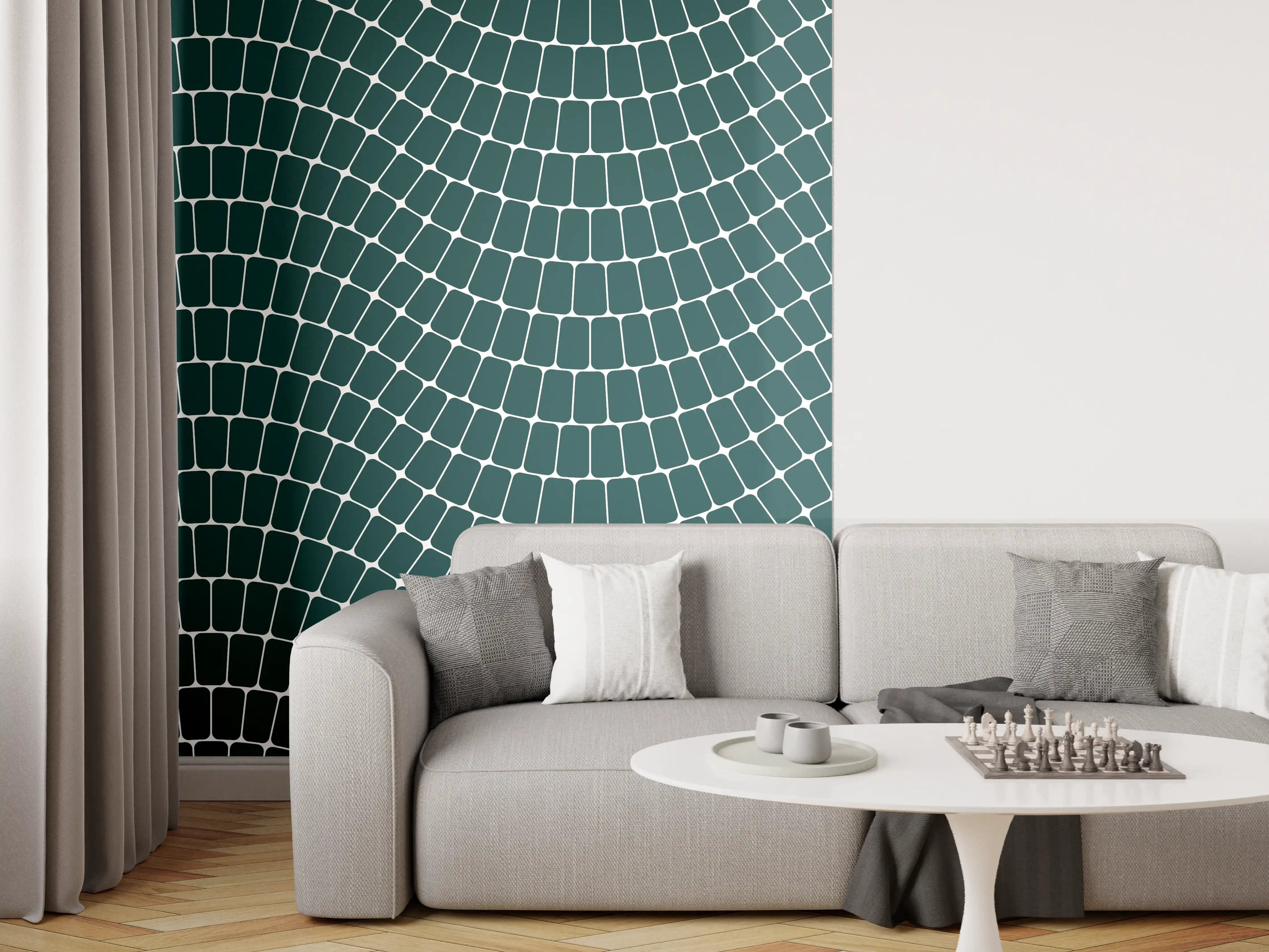 Wandverkleidung Wohnzimmer - Moderne Mosaikfliese in Dunkelgrün mit elegantem Design