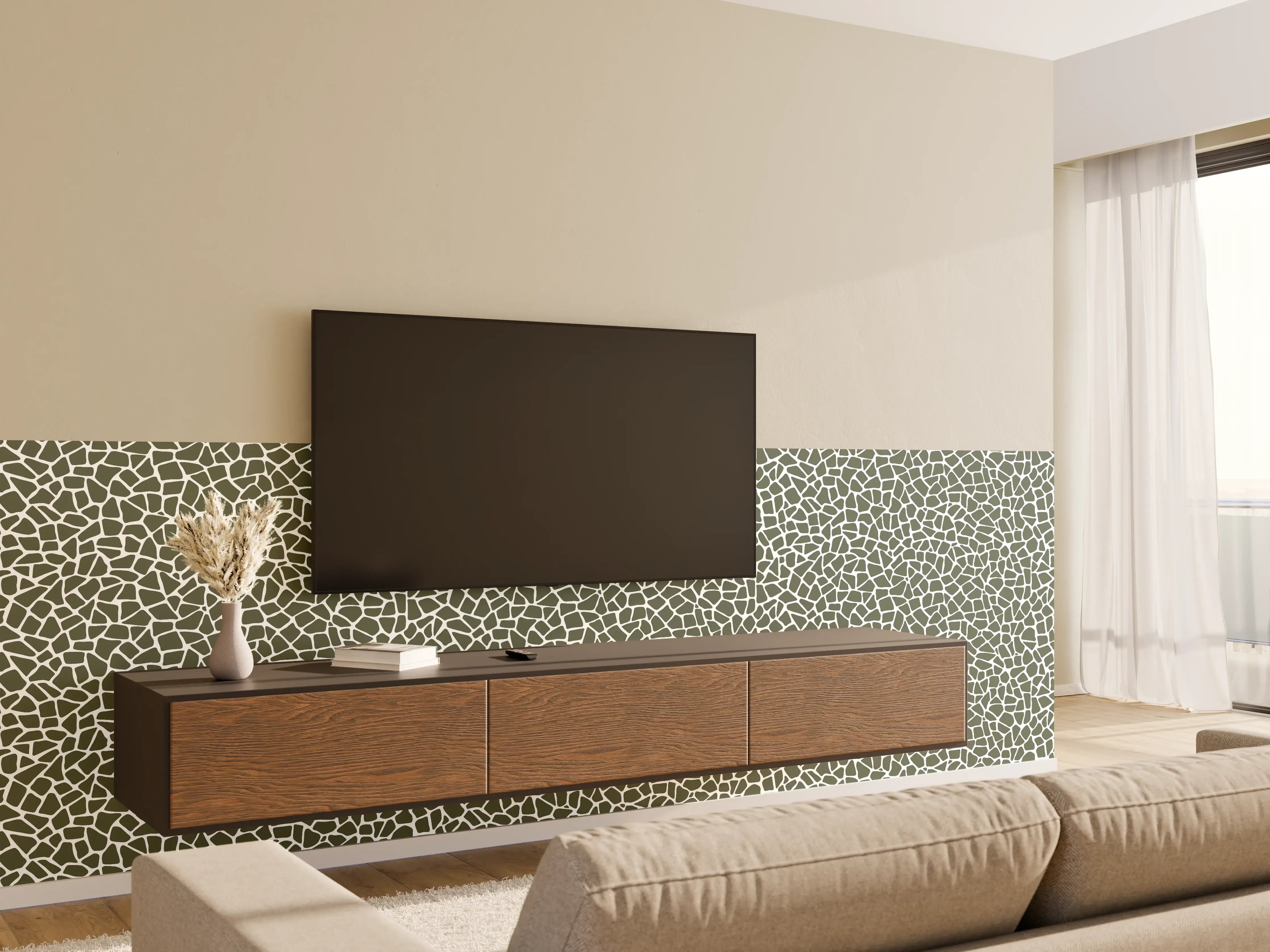 Wandverkleidung Wohnzimmer - Moderne Mosaikstruktur in Grau und Weiß