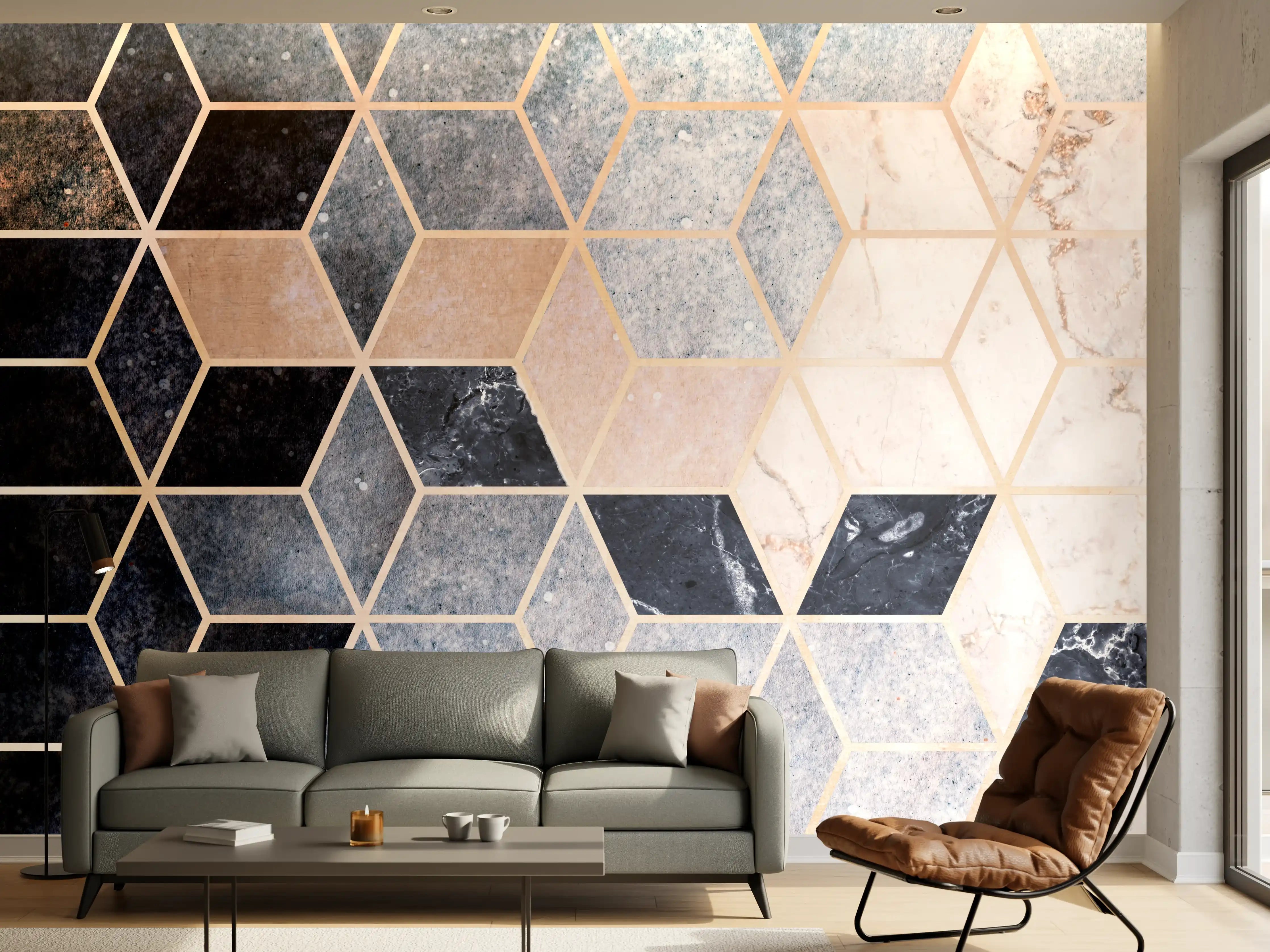 Wandverkleidung Wohnzimmer - Moderne Mosaikwand Optik