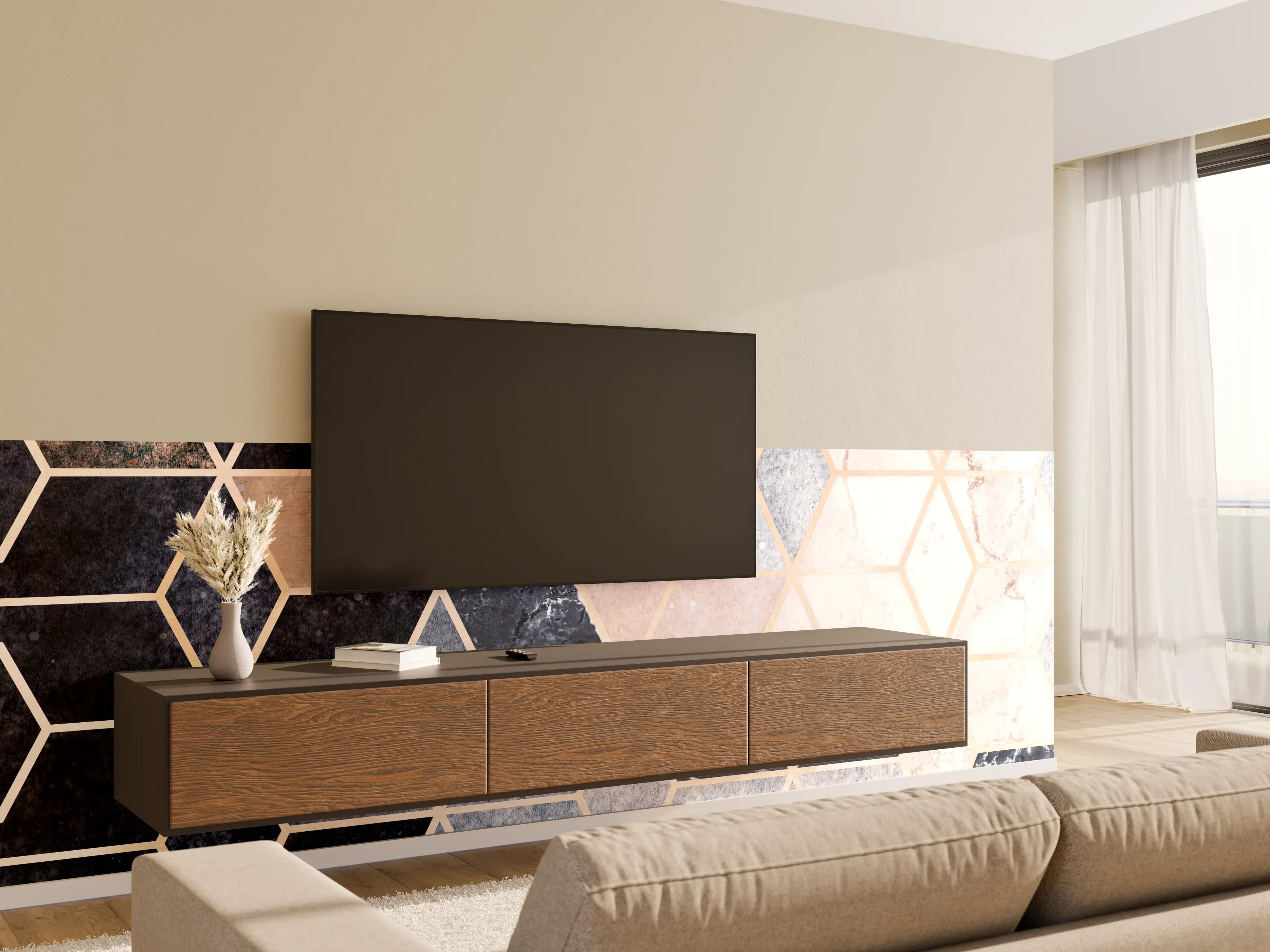Wandverkleidung Wohnzimmer - Moderne Mosaikwand Optik