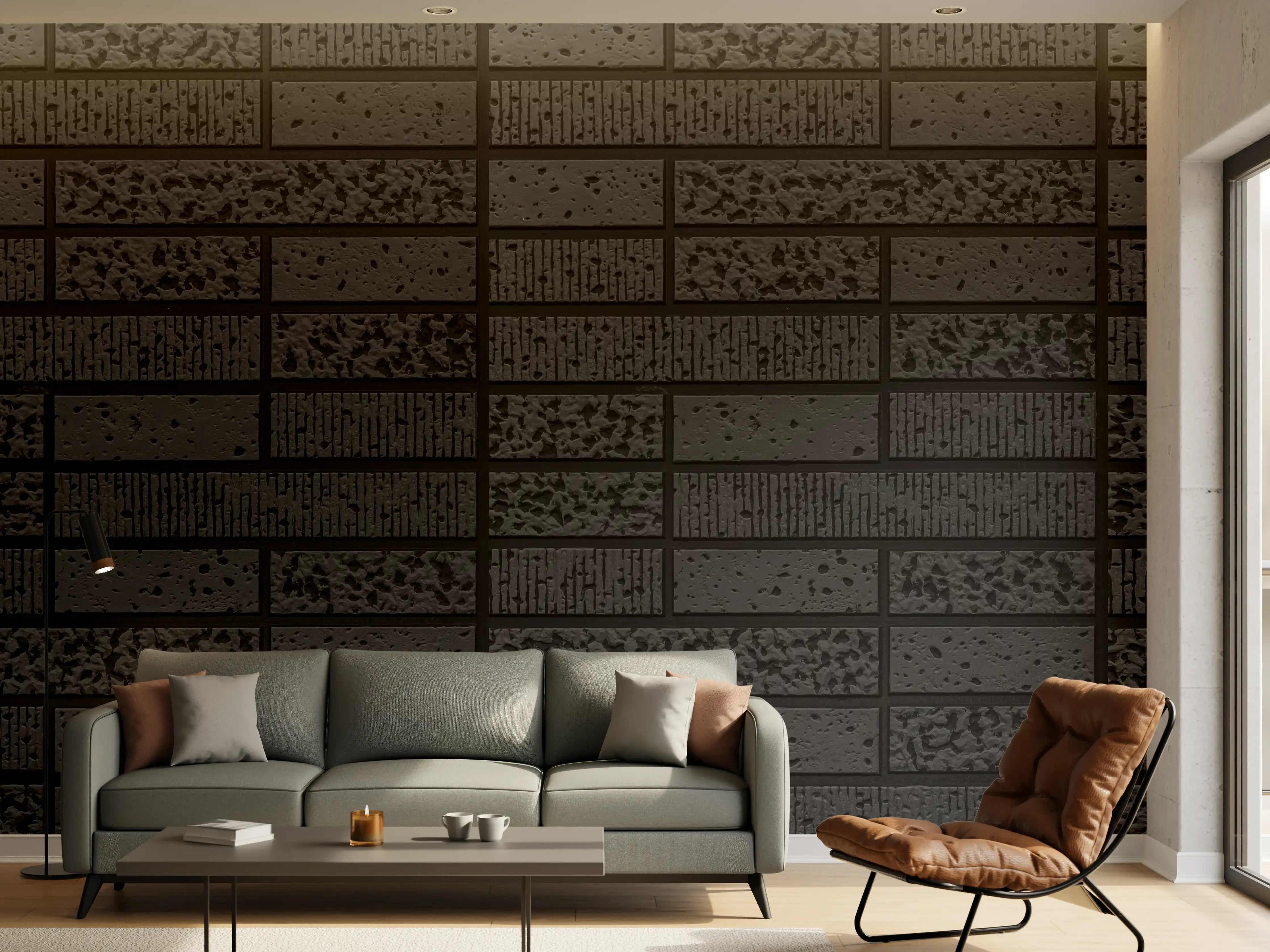 Wandverkleidung Wohnzimmer - Moderne Schwarze Ziegelwand