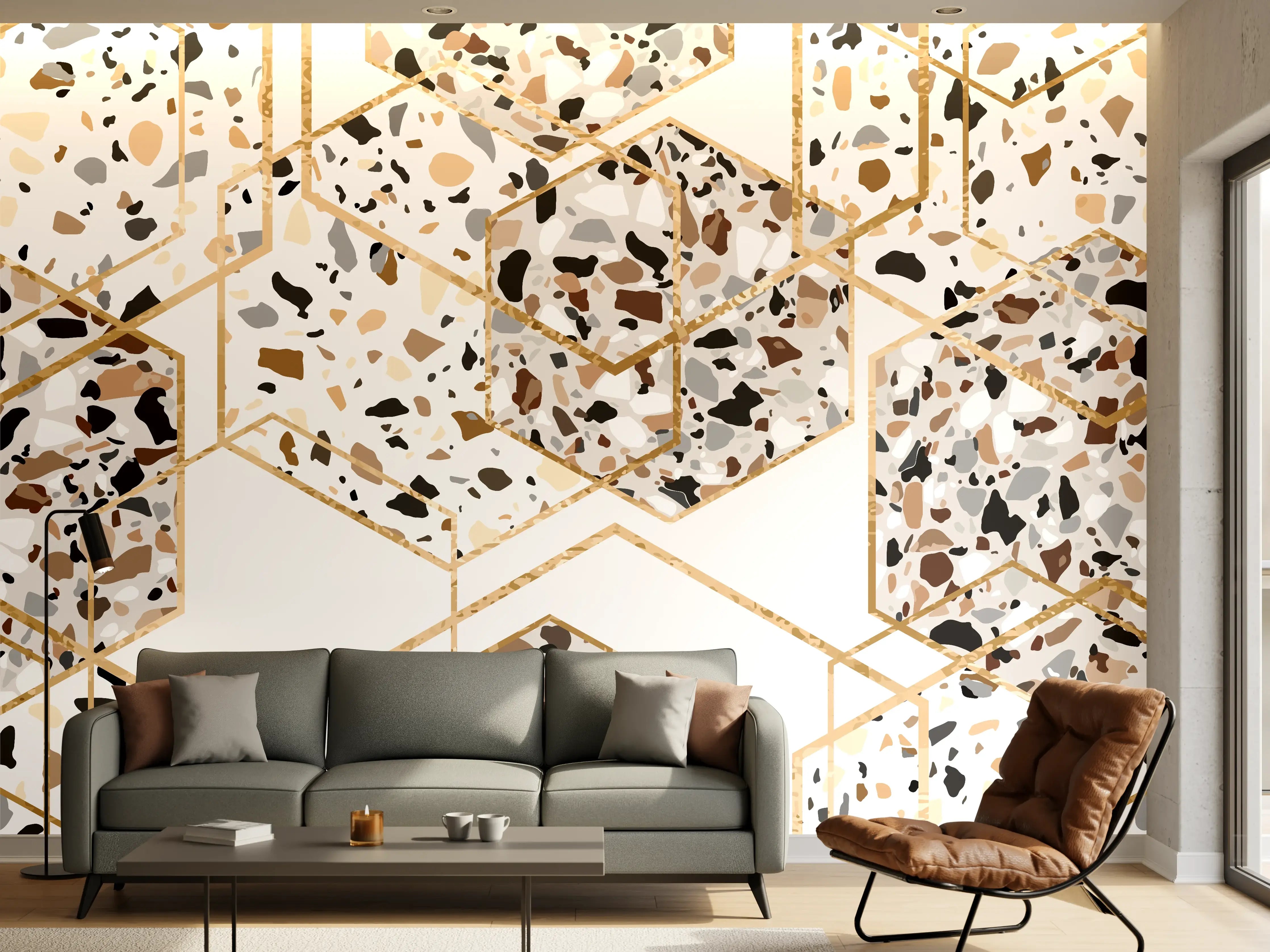 Wandverkleidung Wohnzimmer - Moderne Terrazzo-Optik Fliesen