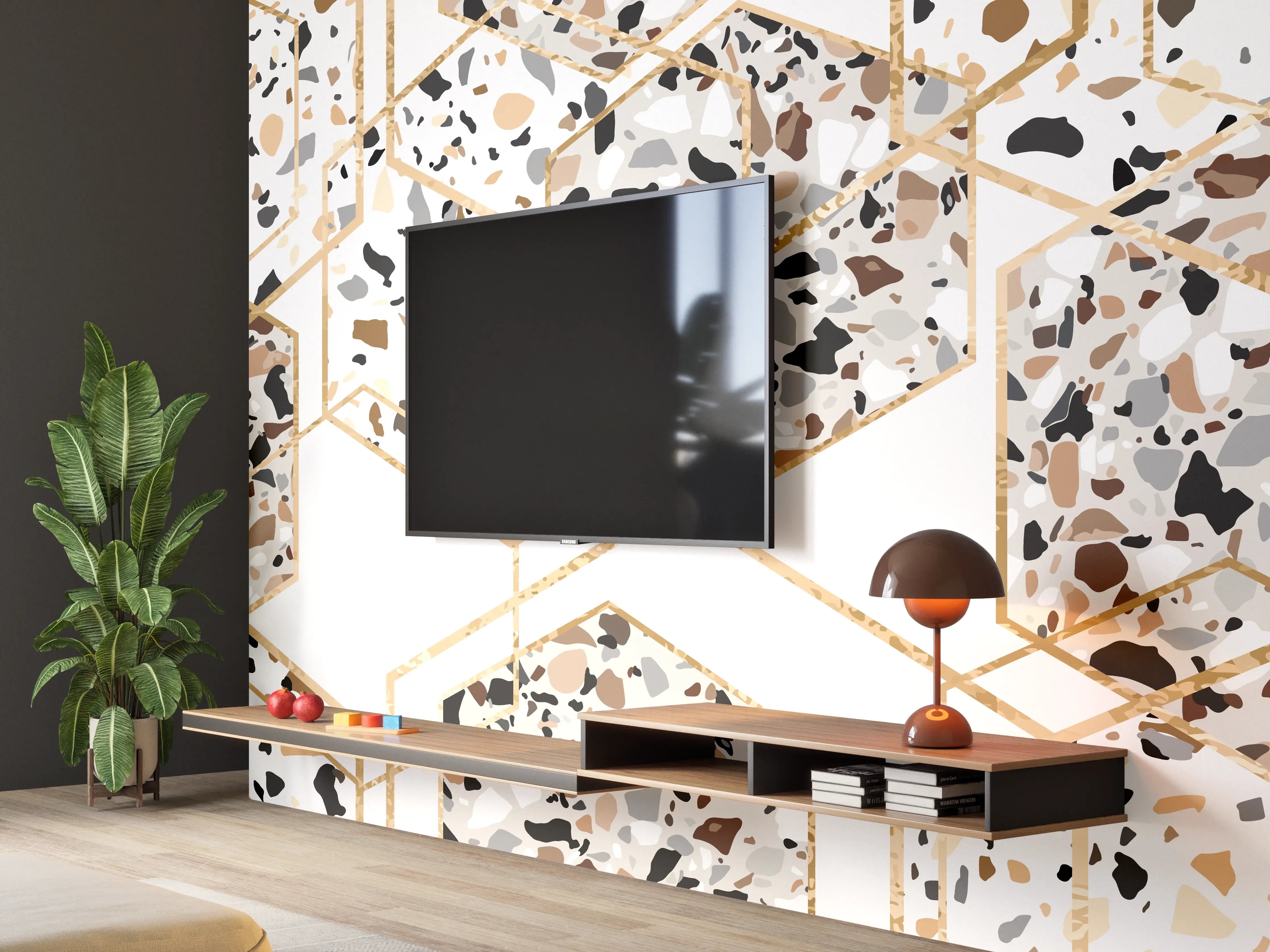 Wandverkleidung Wohnzimmer - Moderne Terrazzo-Optik Fliesen