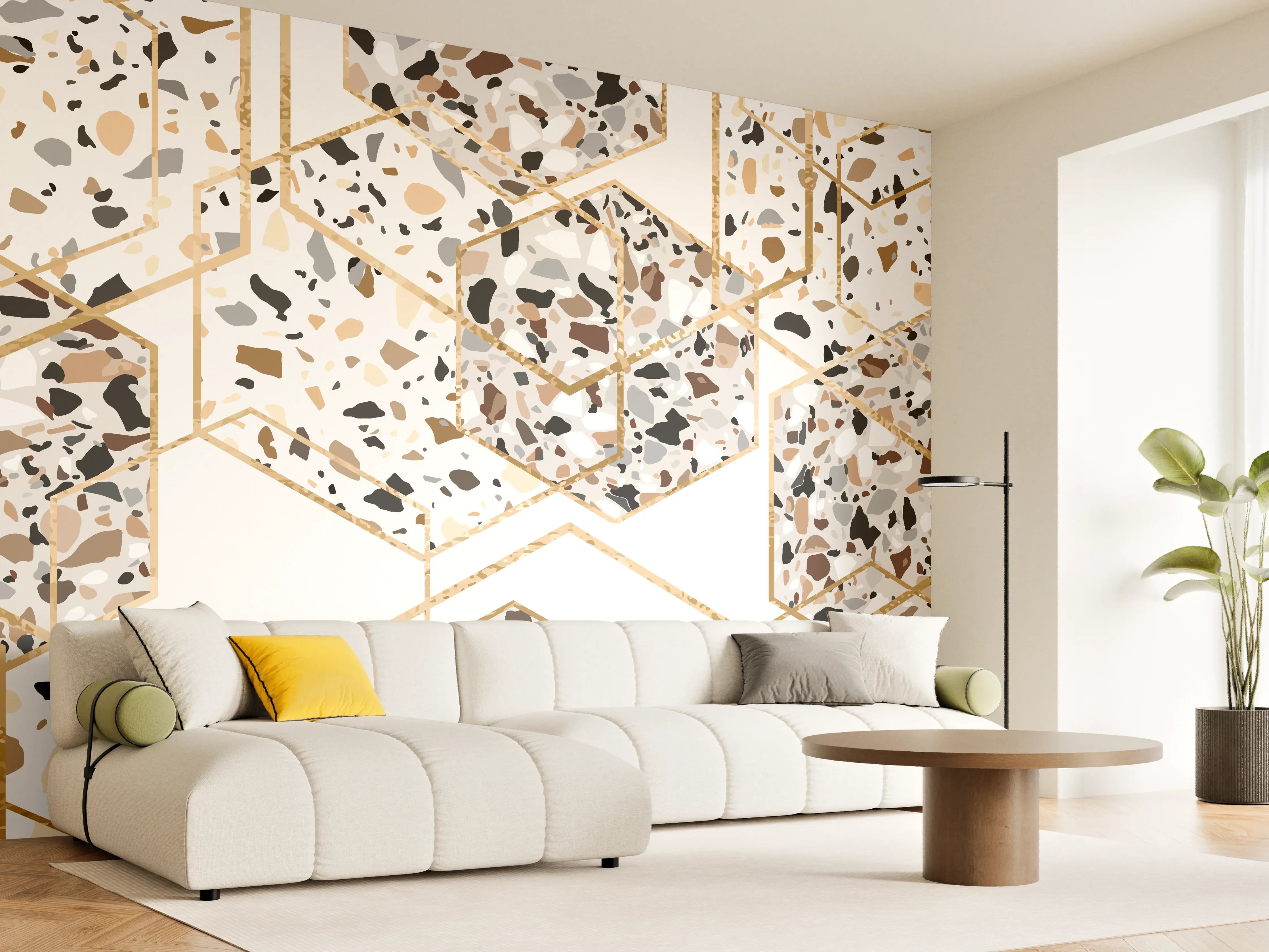 Wandverkleidung Wohnzimmer - Moderne Terrazzo-Optik Fliesen