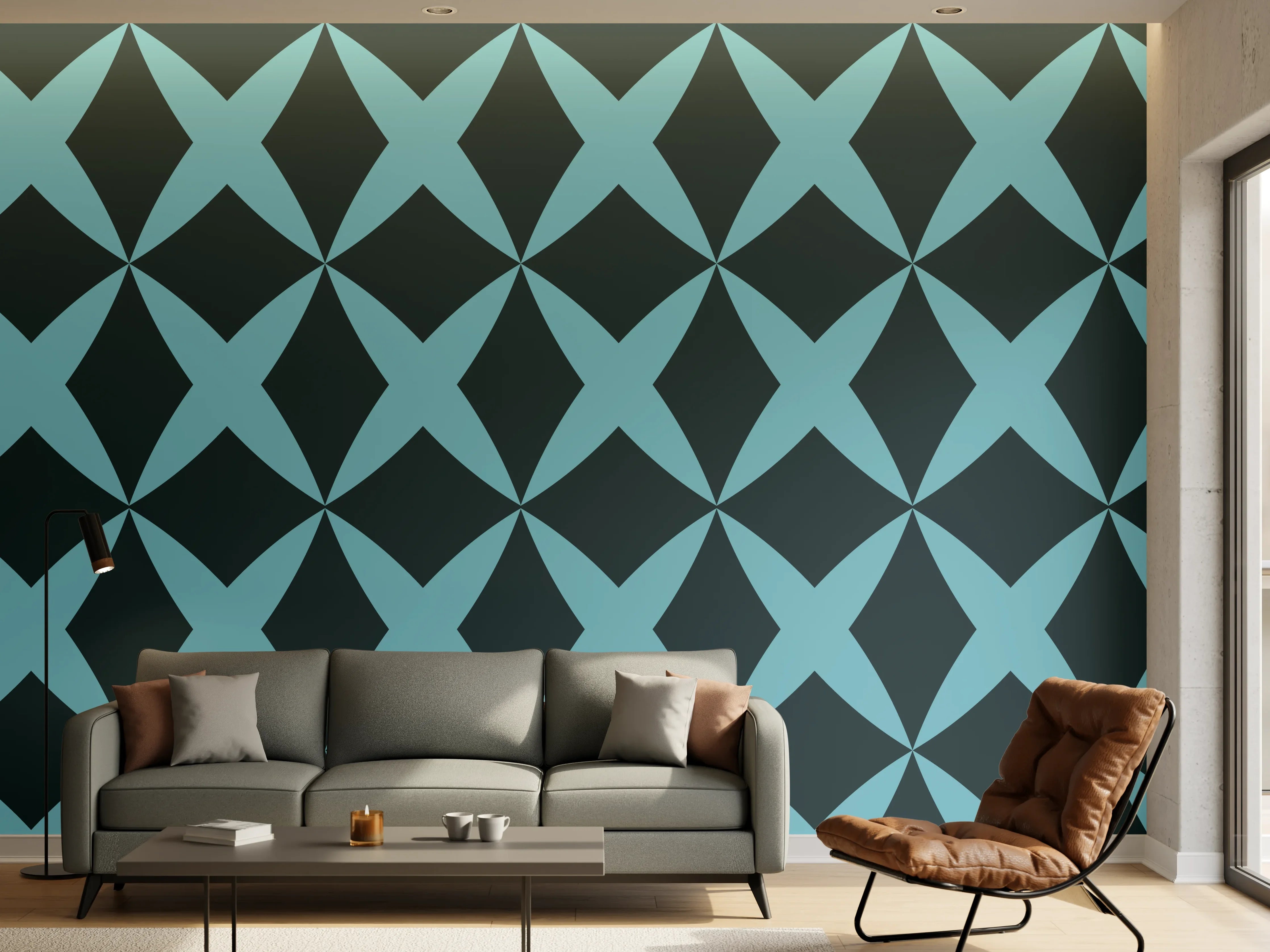 Wandverkleidung Wohnzimmer - Moderne Türkis-Graphik Muster