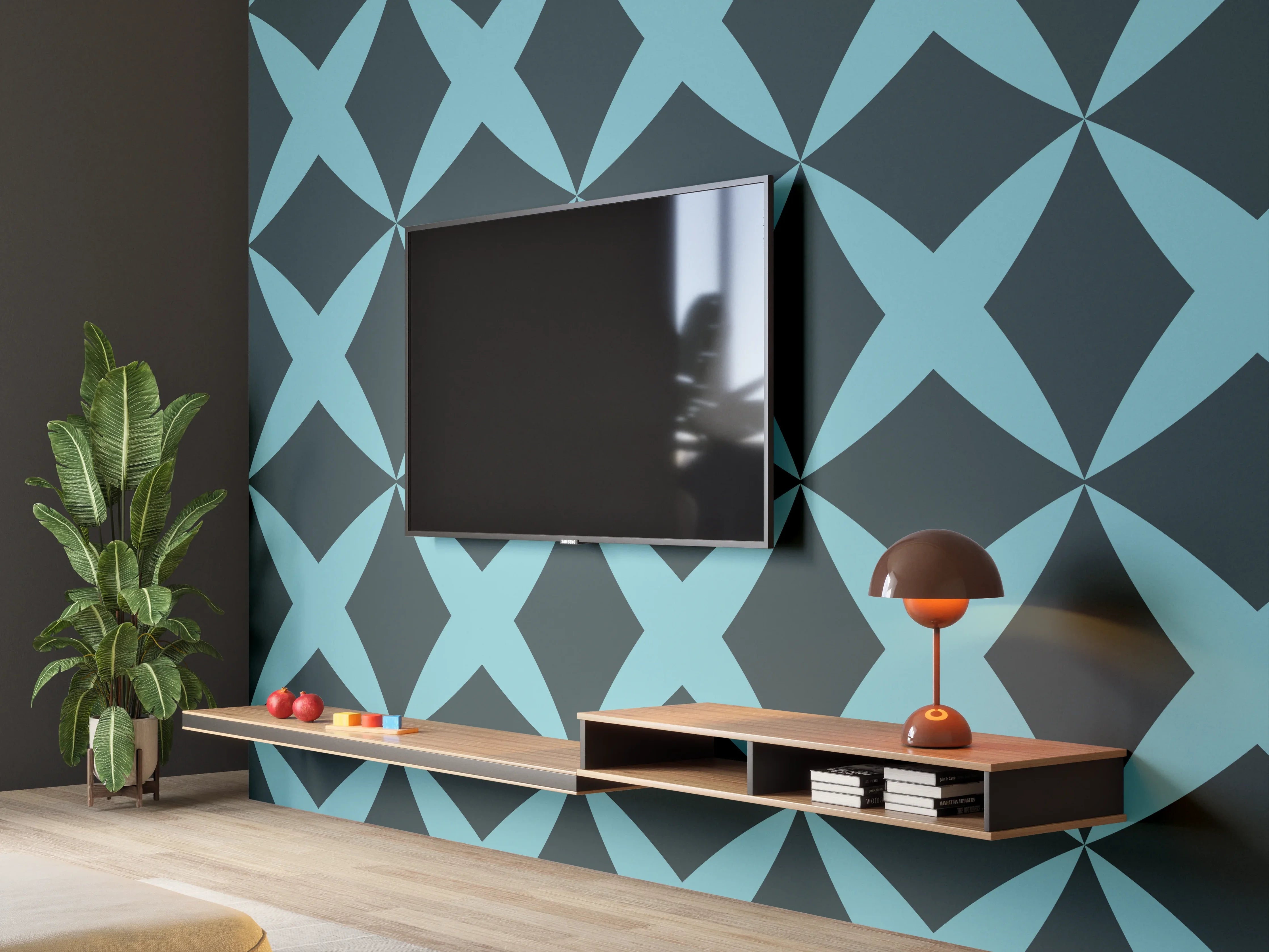 Wandverkleidung Wohnzimmer - Moderne Türkis-Graphik Muster