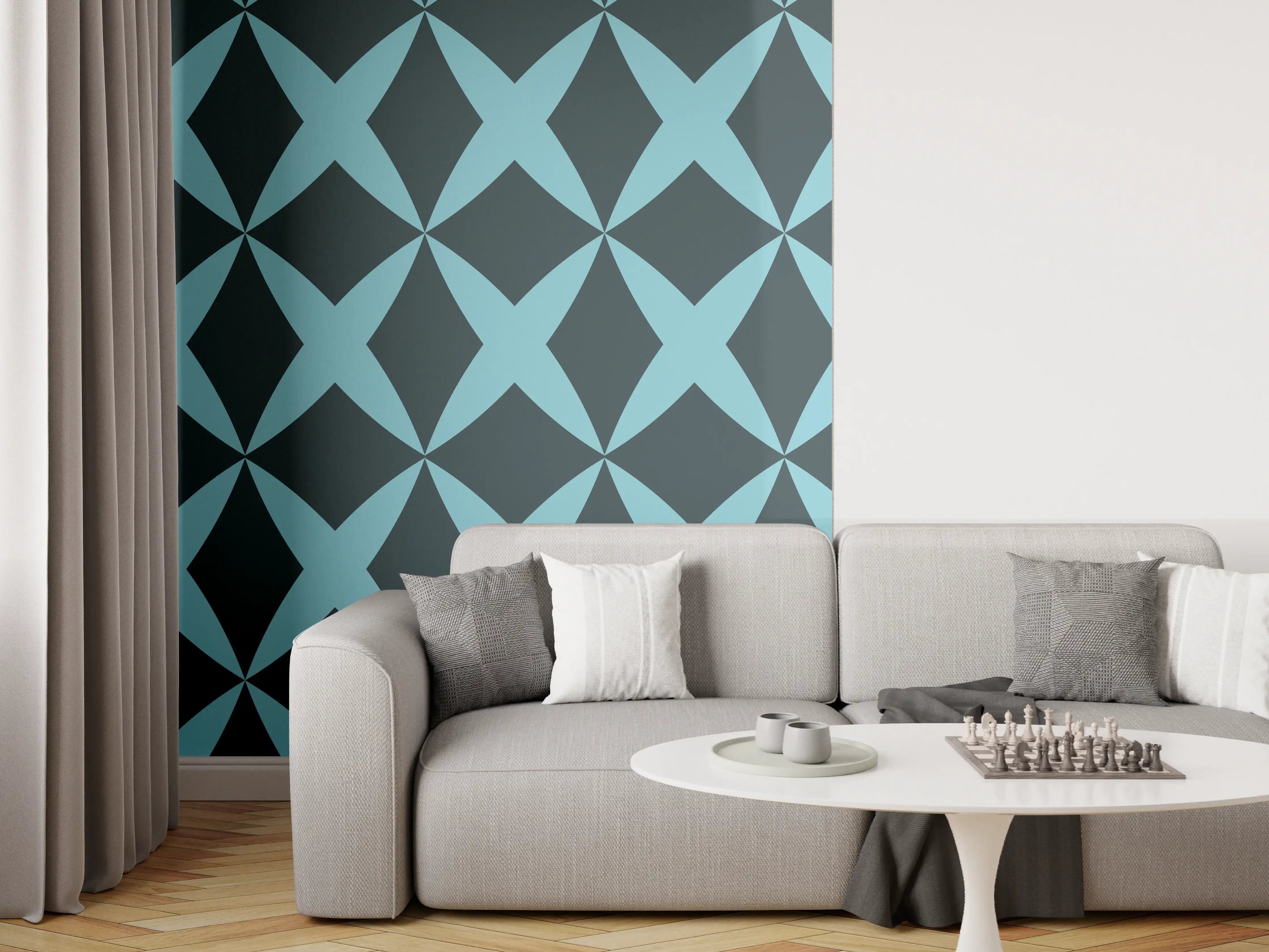 Wandverkleidung Wohnzimmer - Moderne Türkis-Graphik Muster