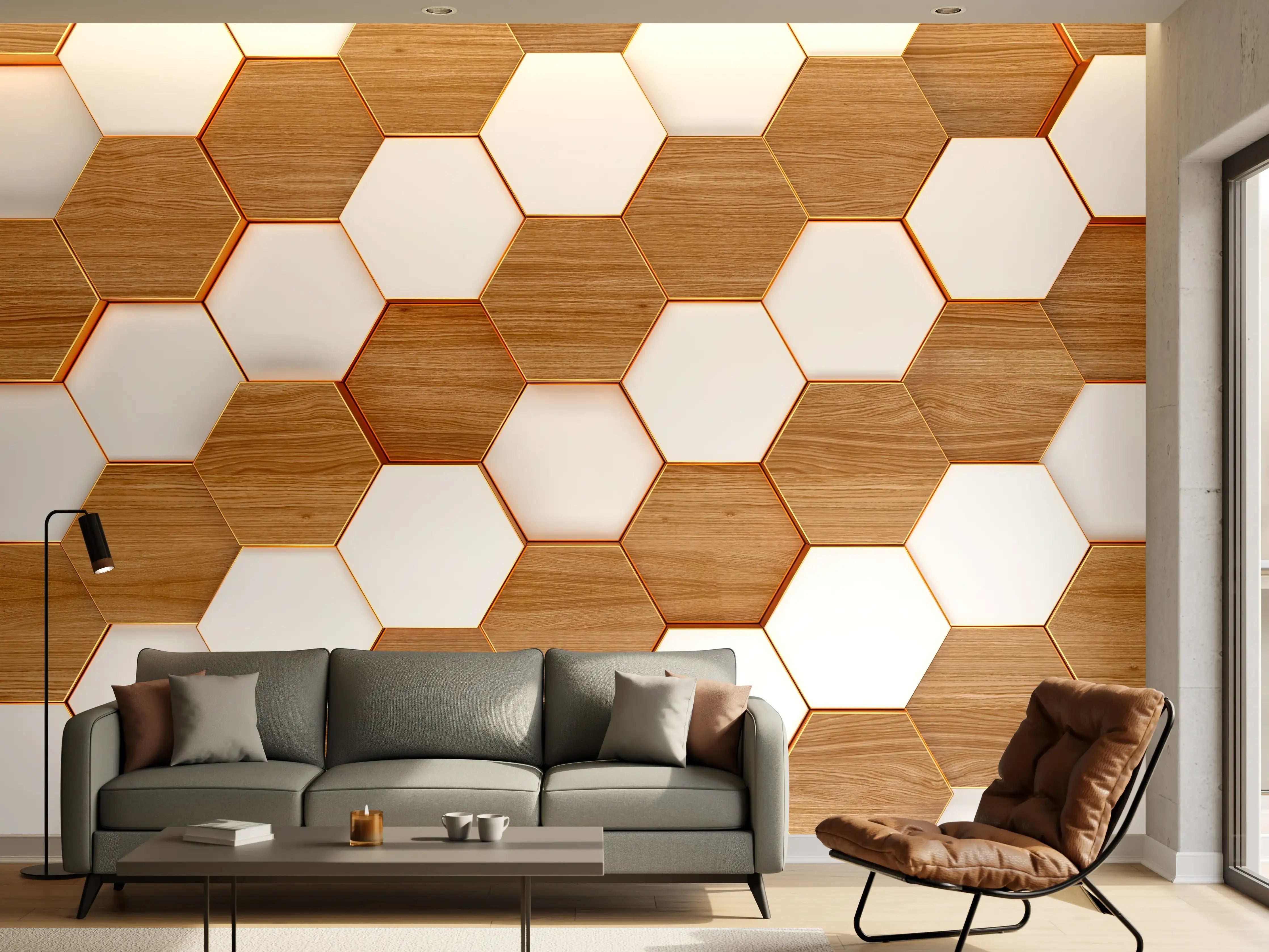 Wandverkleidung Wohnzimmer - Moderne Wandgestaltung mit Holz- und Weißton