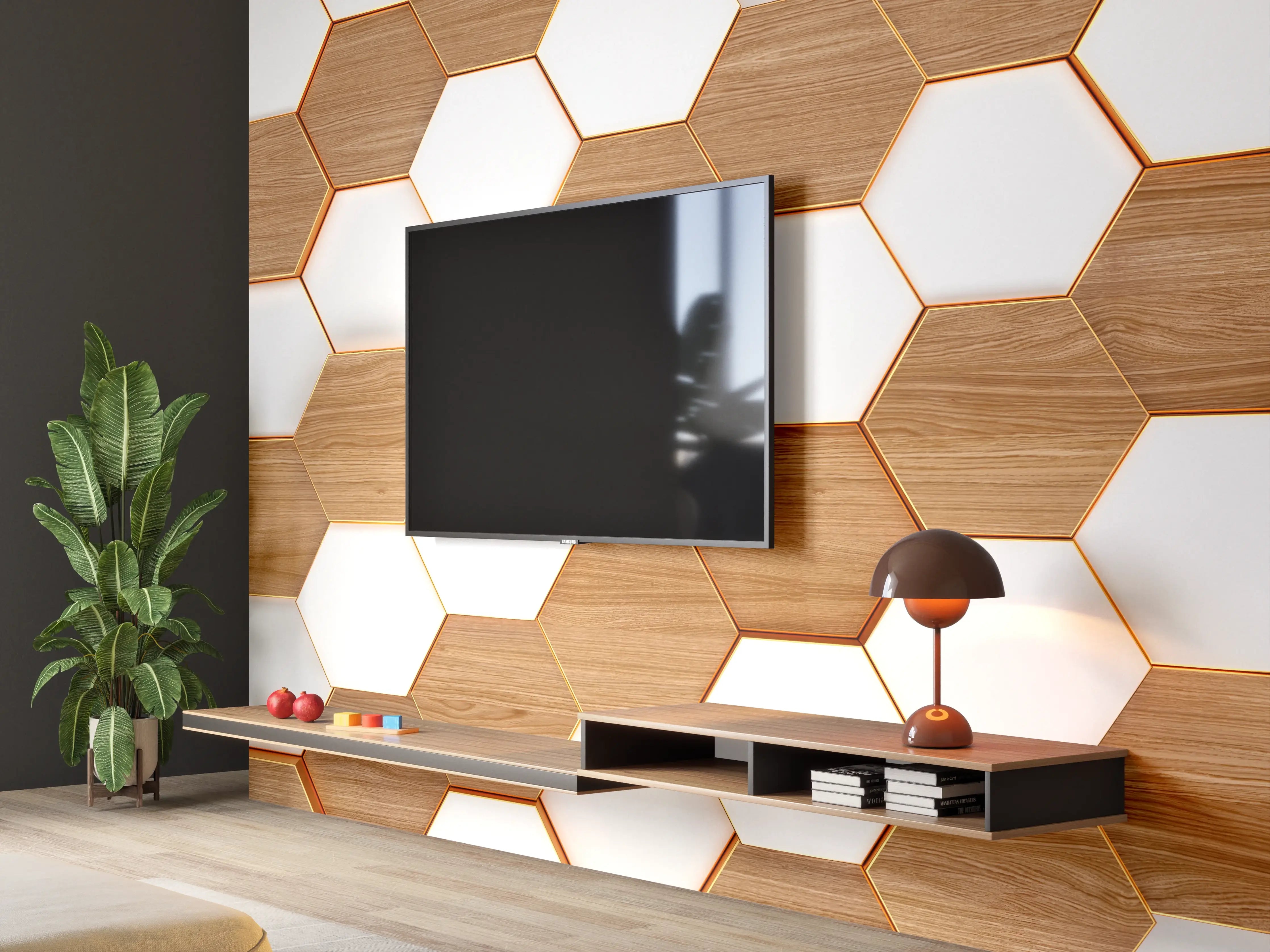 Wandverkleidung Wohnzimmer - Moderne Wandgestaltung mit Holz- und Weißton