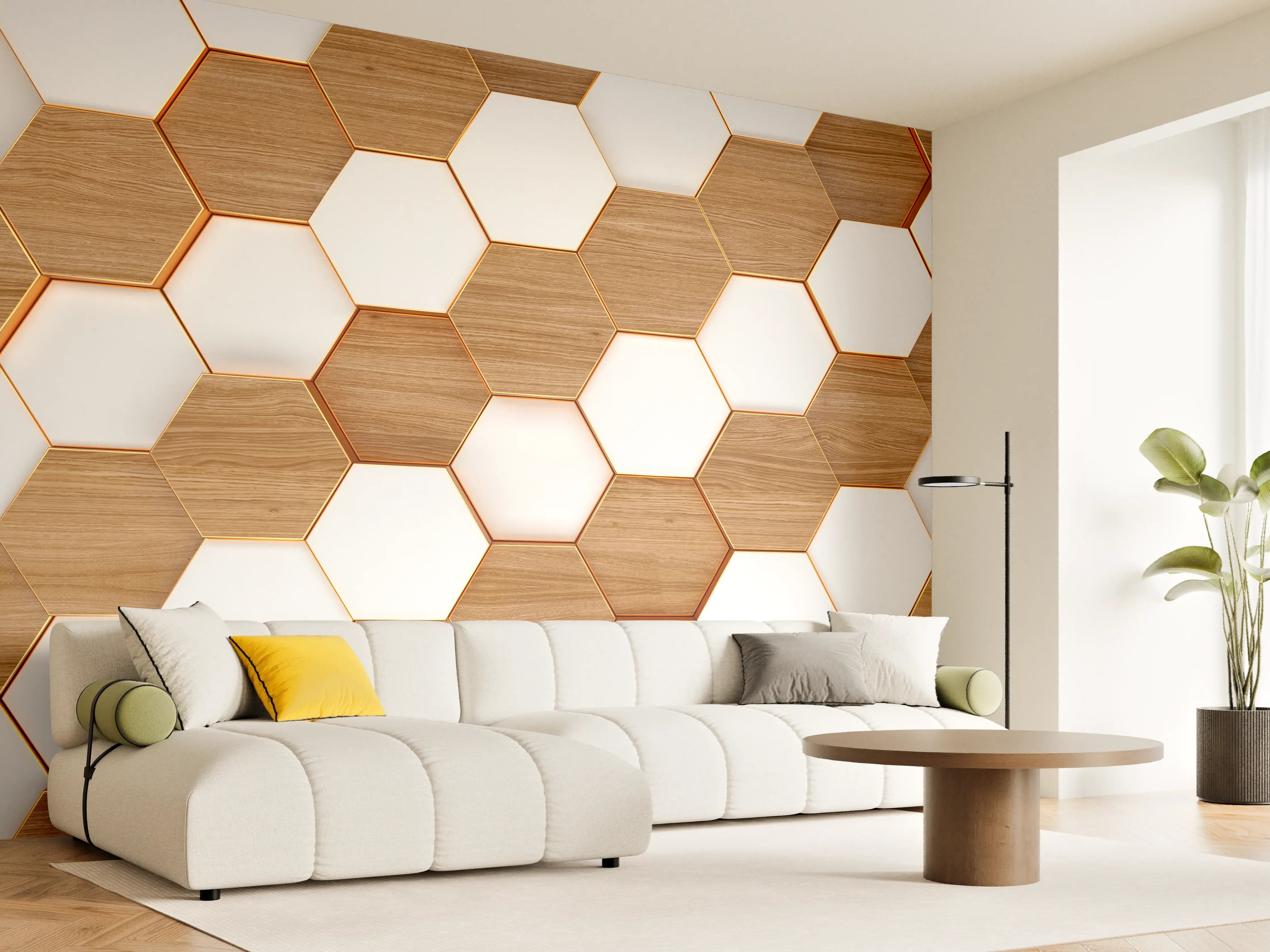 Wandverkleidung Wohnzimmer - Moderne Wandgestaltung mit Holz- und Weißton